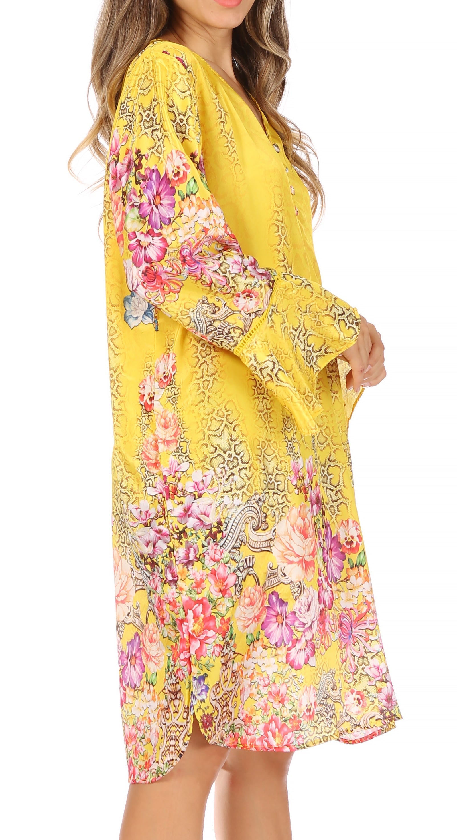 Sakkas Ximena Women's Floral Boho Cocktail Dress Tunic Cover-up V neck Summer - Concordia Style Boutique