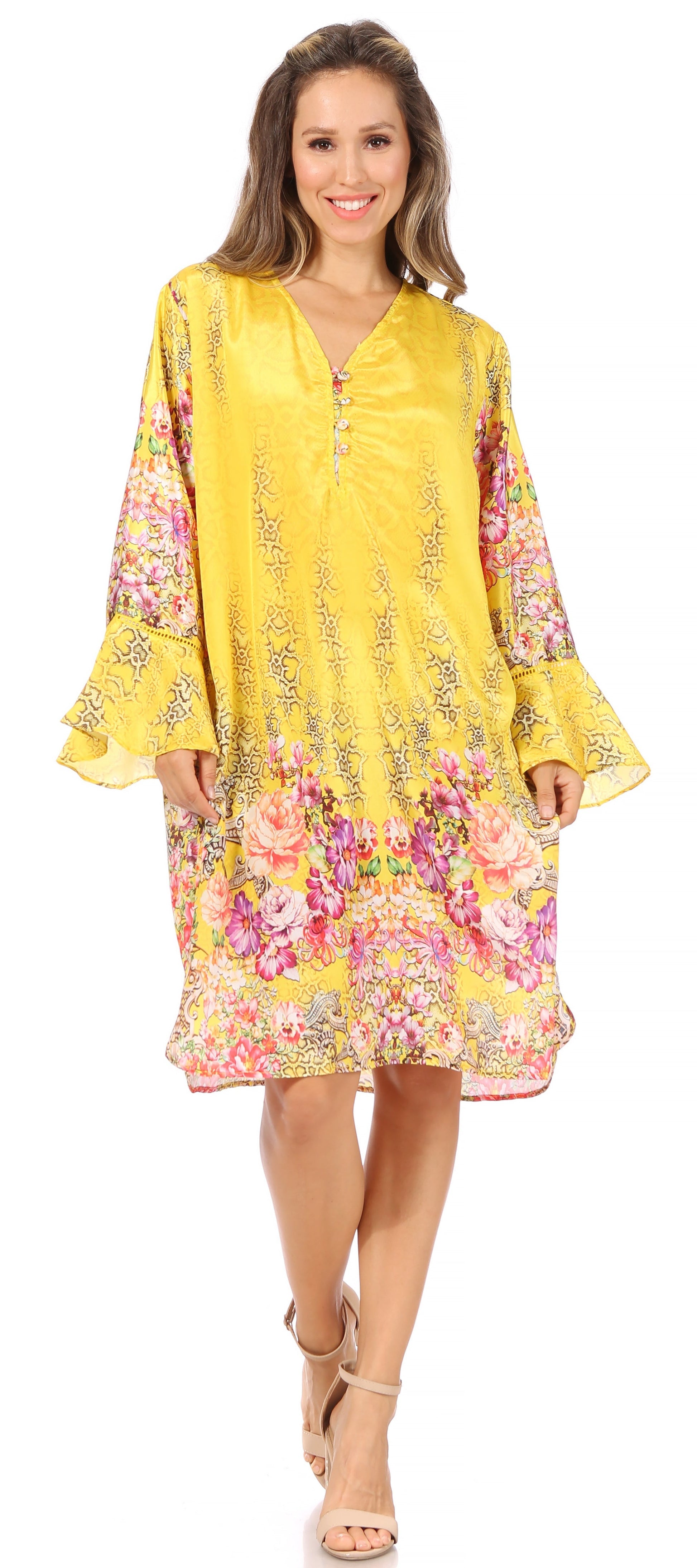 Sakkas Ximena Women's Floral Boho Cocktail Dress Tunic Cover-up V neck Summer - Concordia Style Boutique