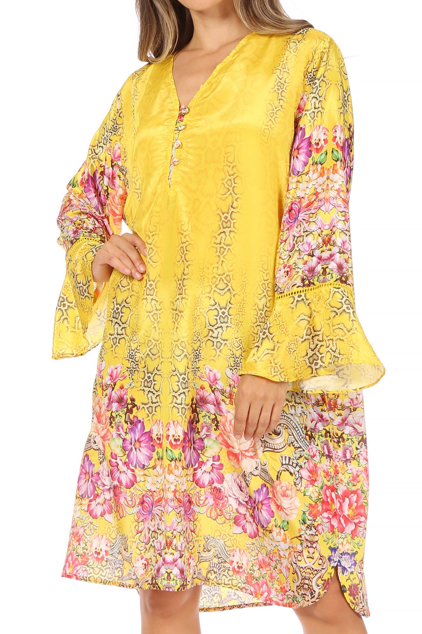 Sakkas Ximena Women's Floral Boho Cocktail Dress Tunic Cover-up V neck Summer - Concordia Style Boutique