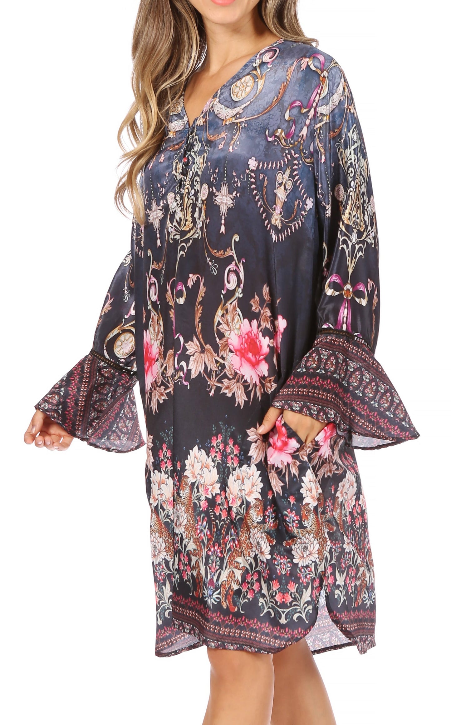Sakkas Ximena Women's Floral Boho Cocktail Dress Tunic Cover-up V neck Summer - Concordia Style Boutique