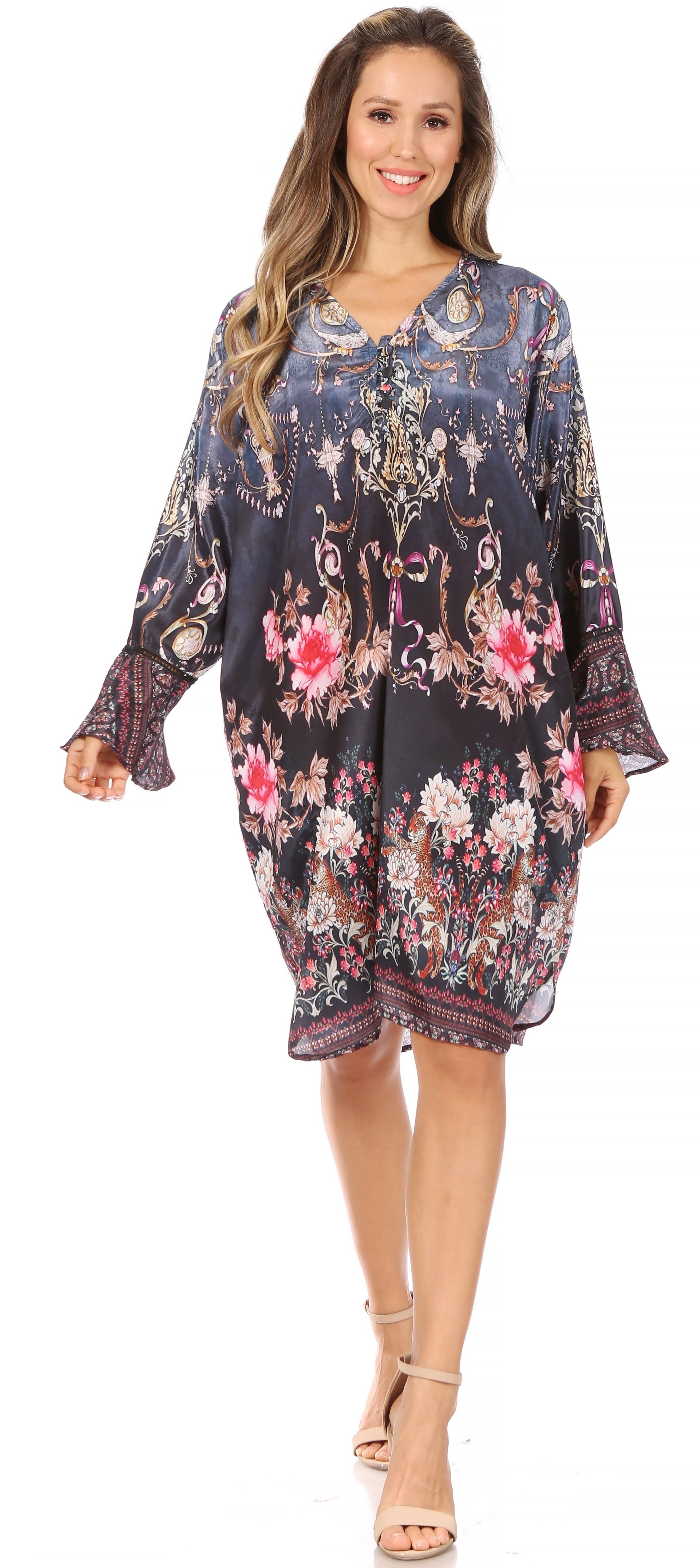 Sakkas Ximena Women's Floral Boho Cocktail Dress Tunic Cover-up V neck Summer - Concordia Style Boutique