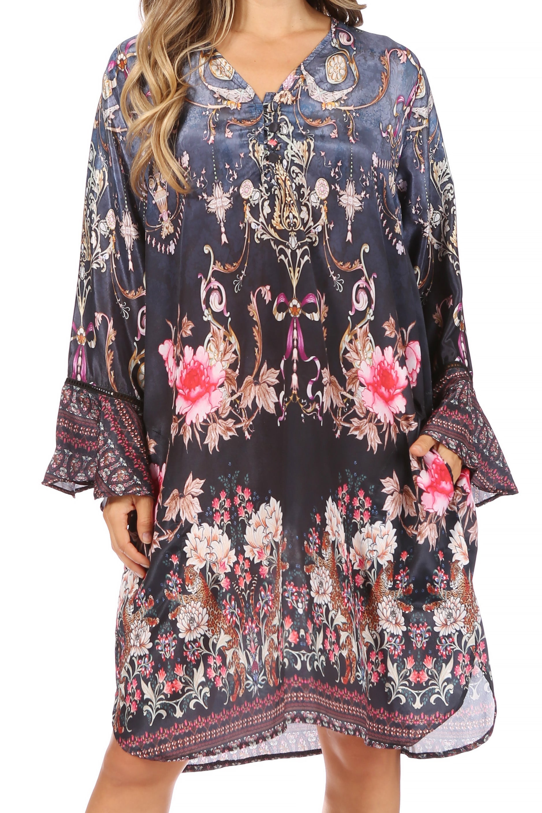 Sakkas Ximena Women's Floral Boho Cocktail Dress Tunic Cover-up V neck Summer - Concordia Style Boutique