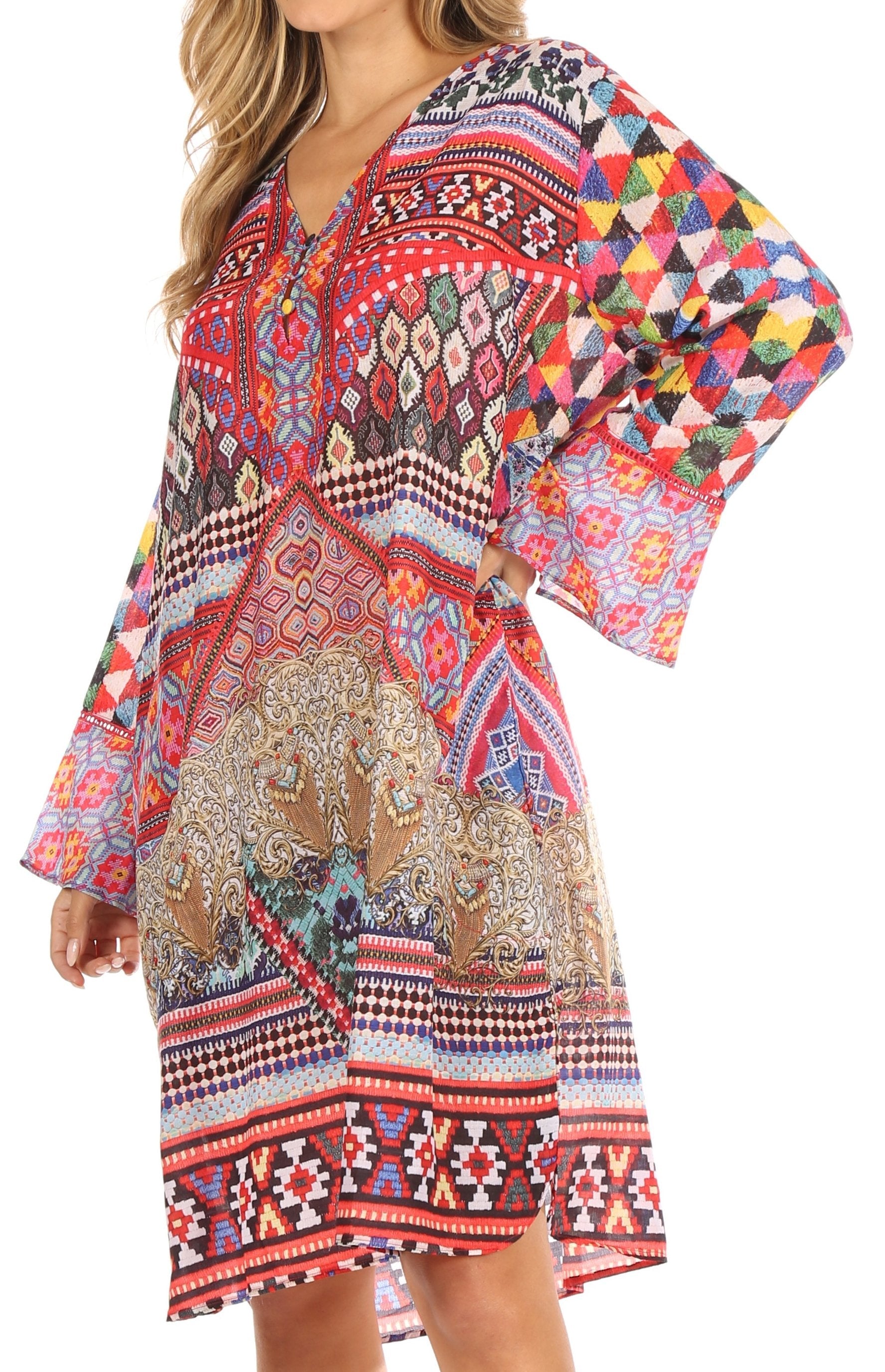 Sakkas Ximena Women's Floral Boho Cocktail Dress Tunic Cover-up V neck Summer - Concordia Style Boutique