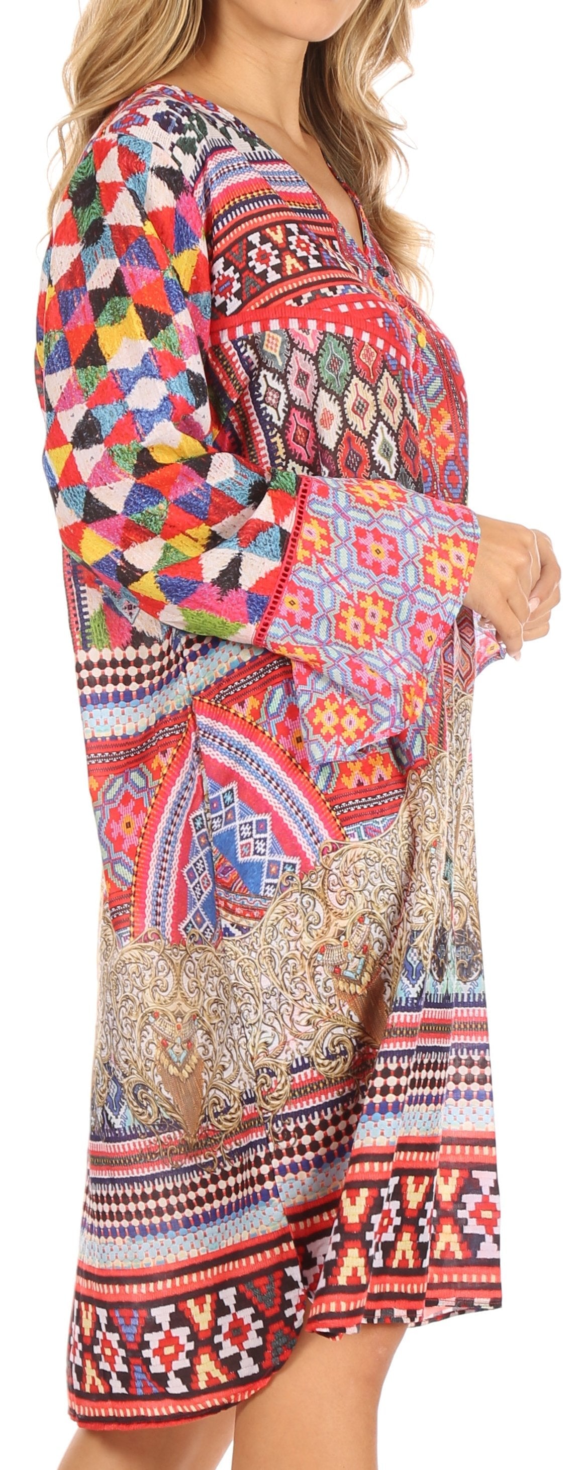 Sakkas Ximena Women's Floral Boho Cocktail Dress Tunic Cover-up V neck Summer - Concordia Style Boutique