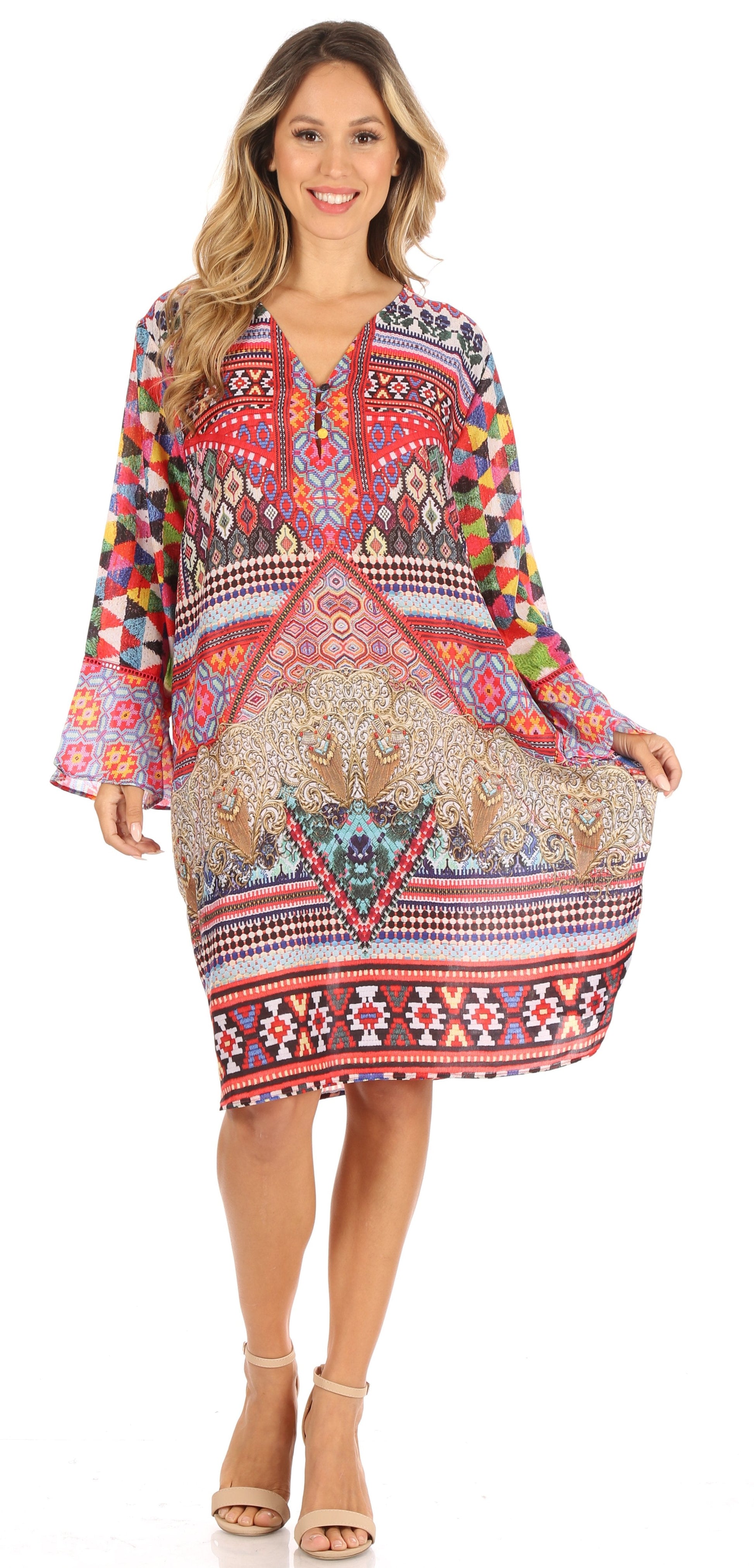 Sakkas Ximena Women's Floral Boho Cocktail Dress Tunic Cover-up V neck Summer - Concordia Style Boutique
