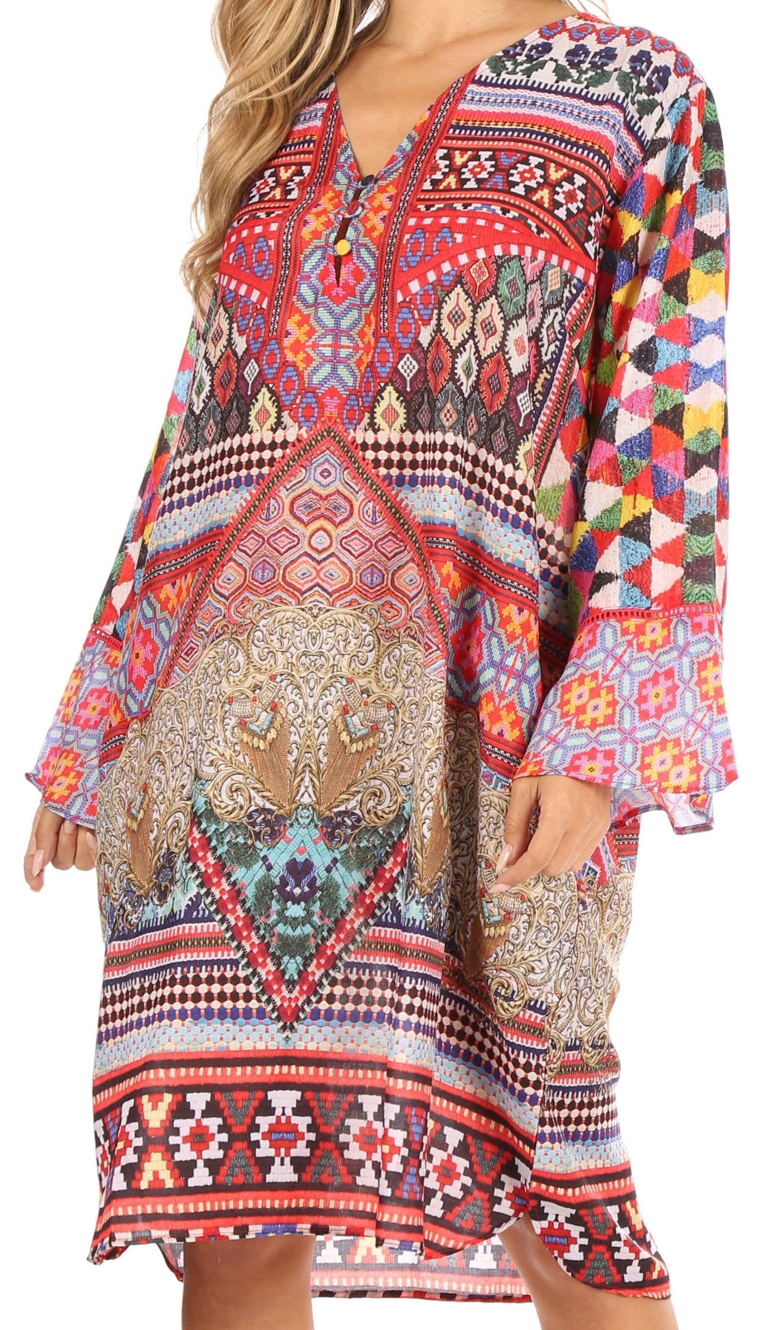 Sakkas Ximena Women's Floral Boho Cocktail Dress Tunic Cover-up V neck Summer - Concordia Style Boutique