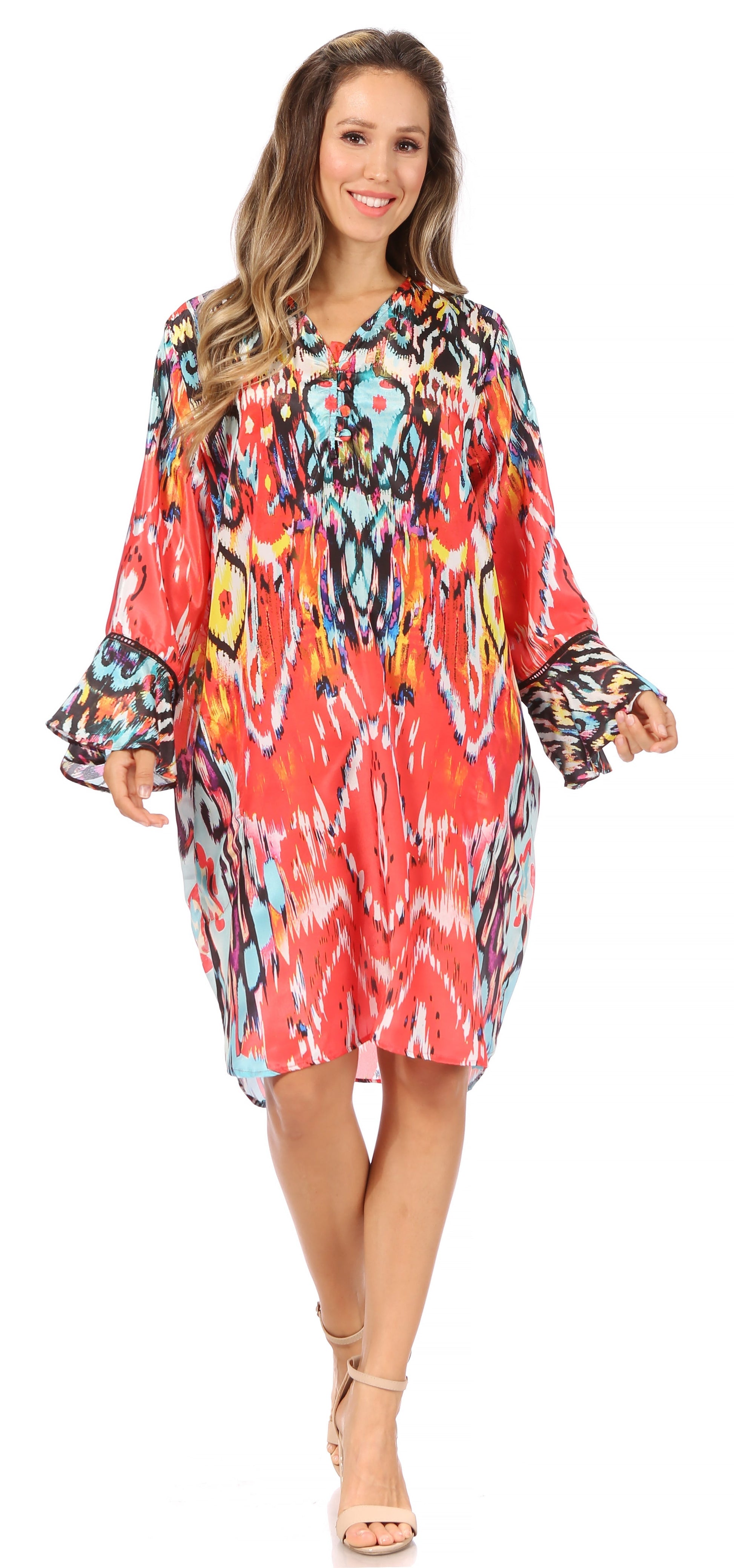 Sakkas Ximena Women's Floral Boho Cocktail Dress Tunic Cover-up V neck Summer - Concordia Style Boutique