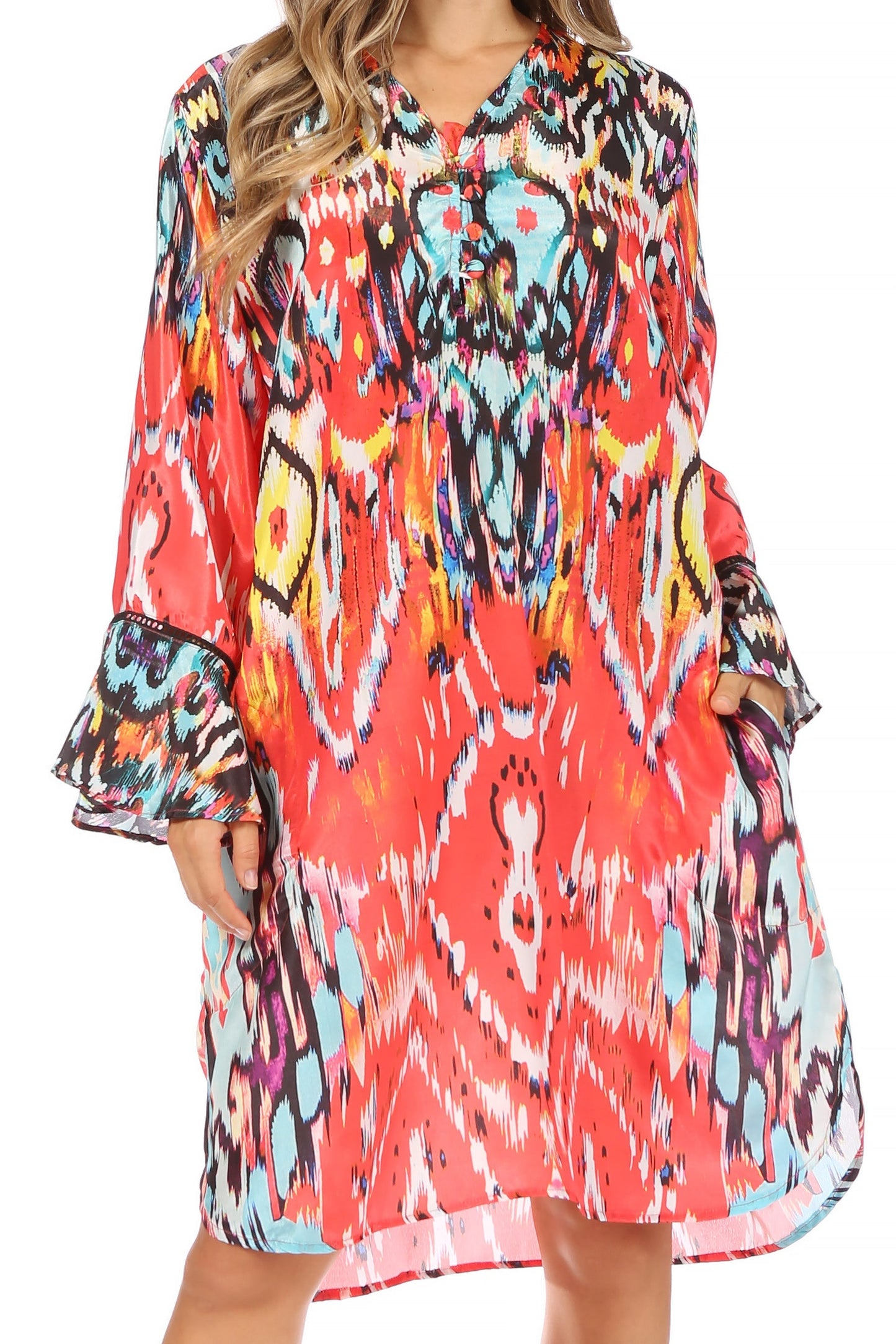 Sakkas Ximena Women's Floral Boho Cocktail Dress Tunic Cover-up V neck Summer - Concordia Style Boutique