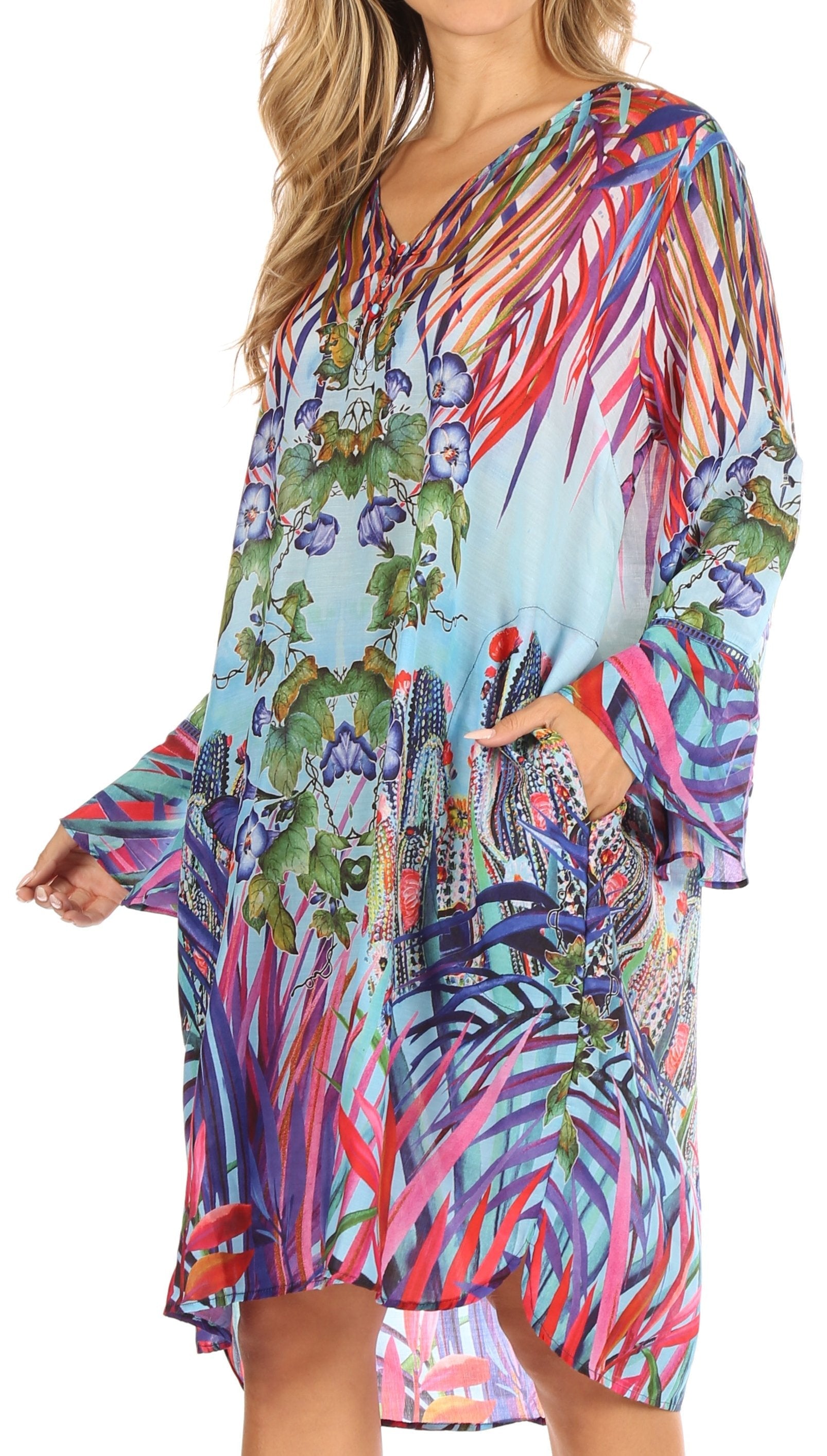 Sakkas Ximena Women's Floral Boho Cocktail Dress Tunic Cover-up V neck Summer - Concordia Style Boutique