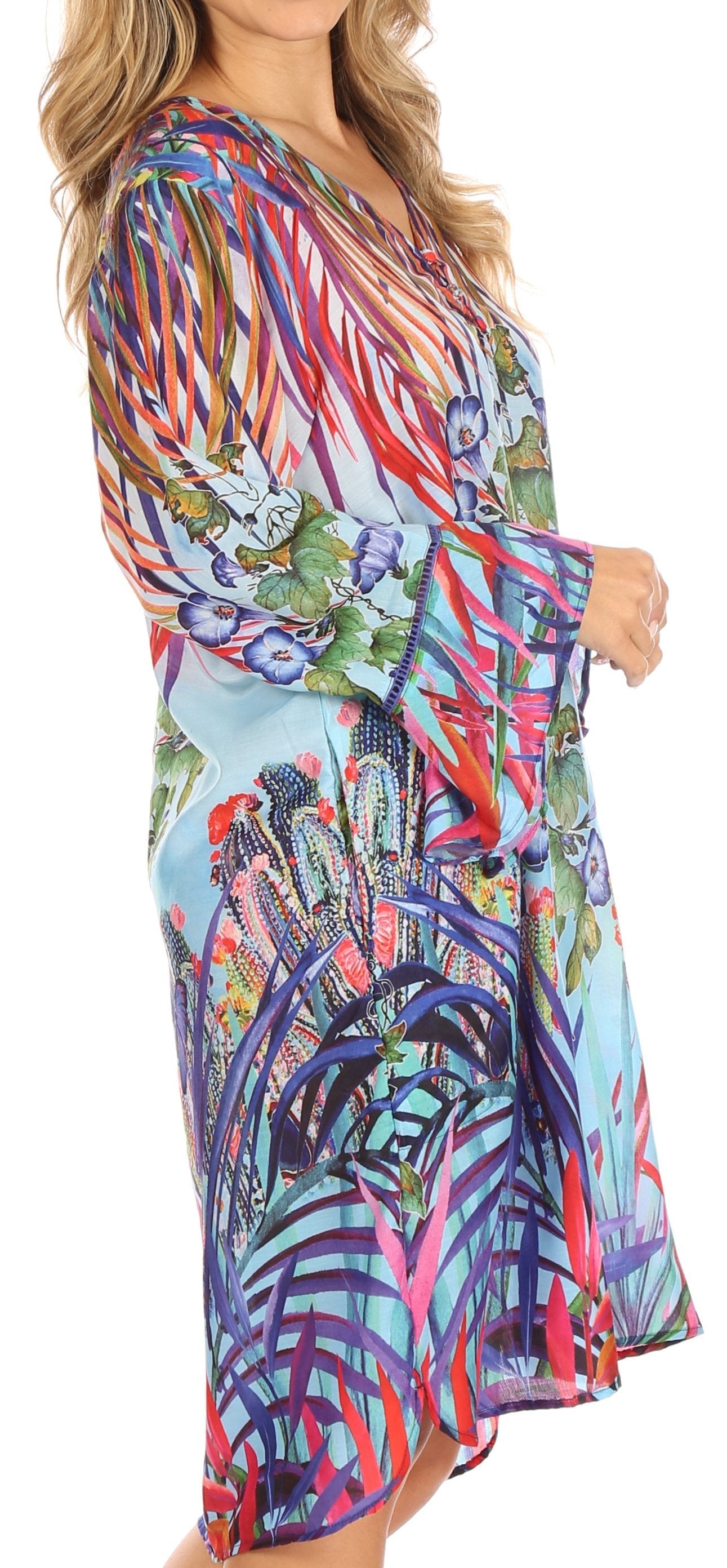 Sakkas Ximena Women's Floral Boho Cocktail Dress Tunic Cover-up V neck Summer - Concordia Style Boutique