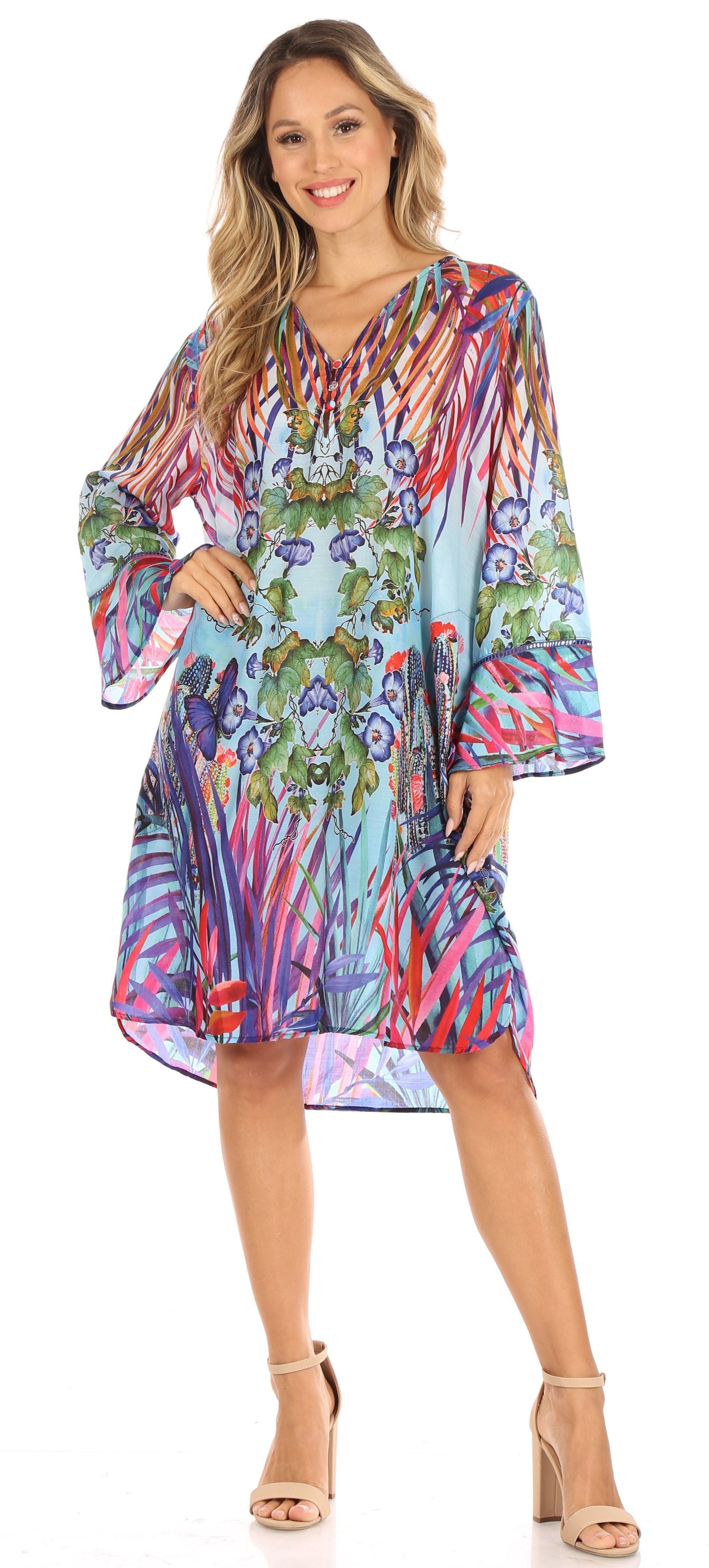 Sakkas Ximena Women's Floral Boho Cocktail Dress Tunic Cover-up V neck Summer - Concordia Style Boutique