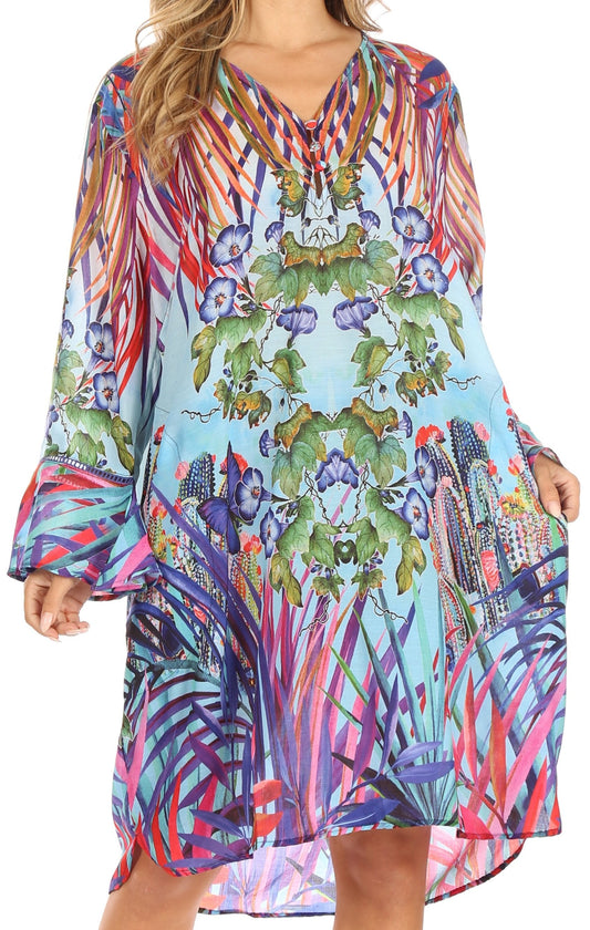 Sakkas Ximena Women's Floral Boho Cocktail Dress Tunic Cover-up V neck Summer - Concordia Style Boutique