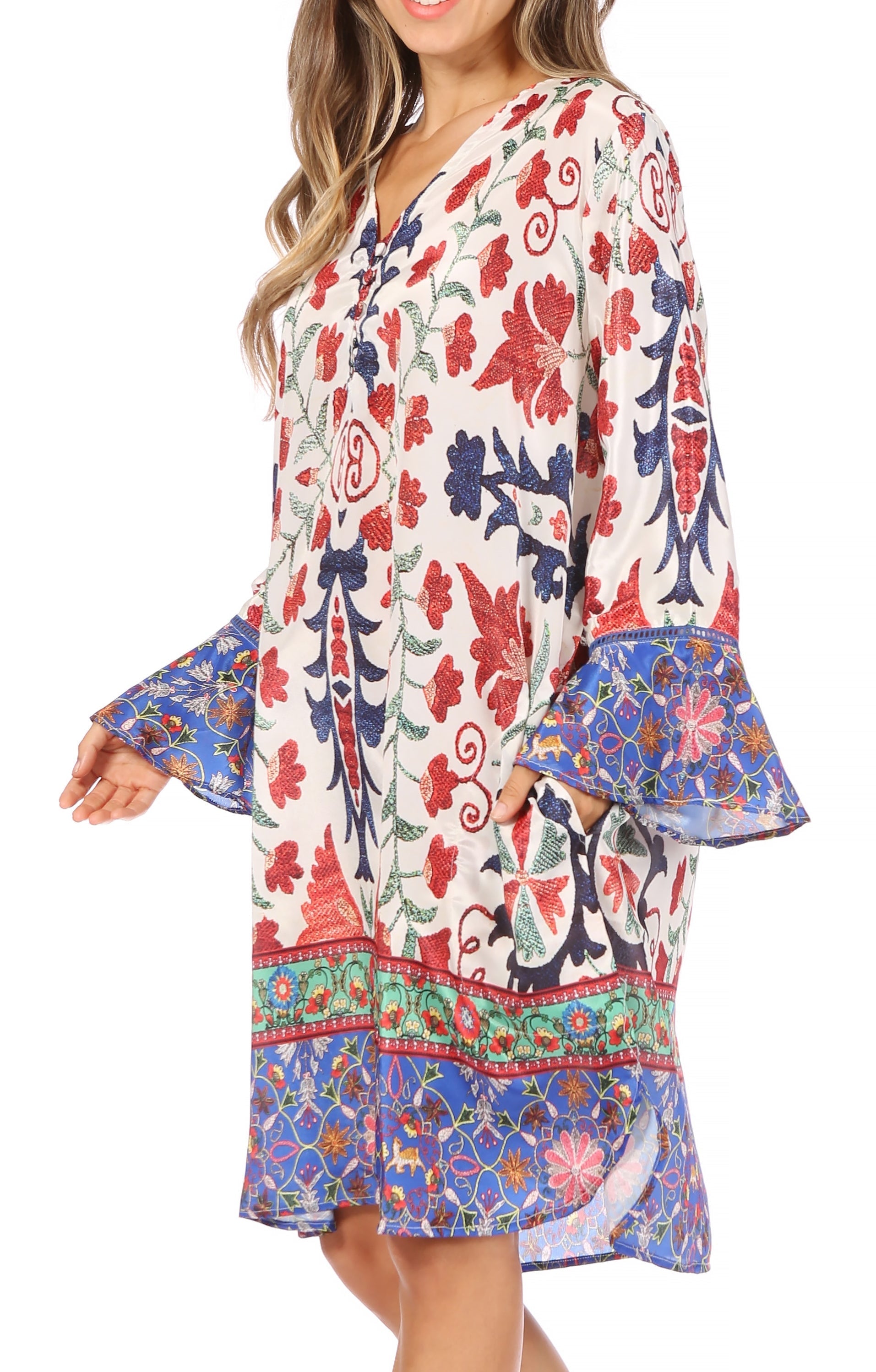 Sakkas Ximena Women's Floral Boho Cocktail Dress Tunic Cover-up V neck Summer - Concordia Style Boutique