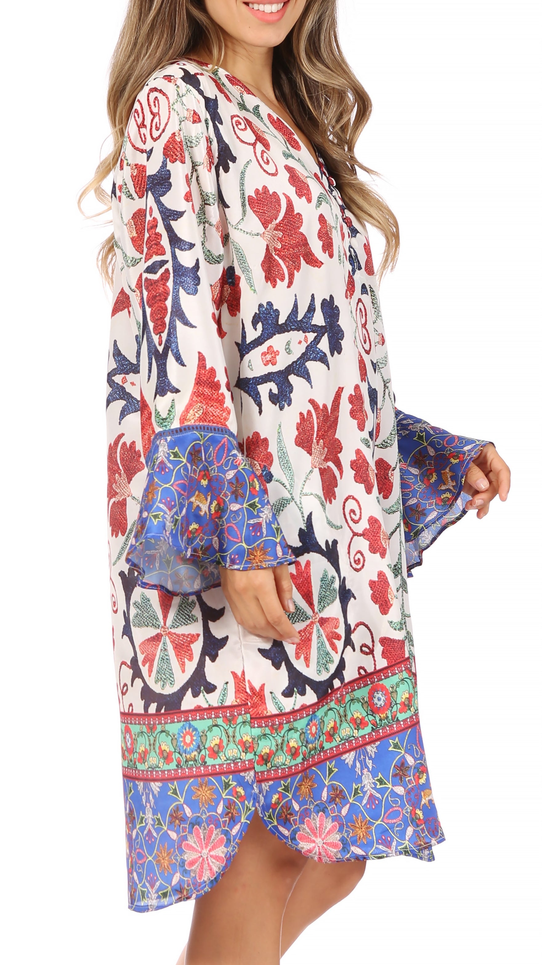Sakkas Ximena Women's Floral Boho Cocktail Dress Tunic Cover-up V neck Summer - Concordia Style Boutique