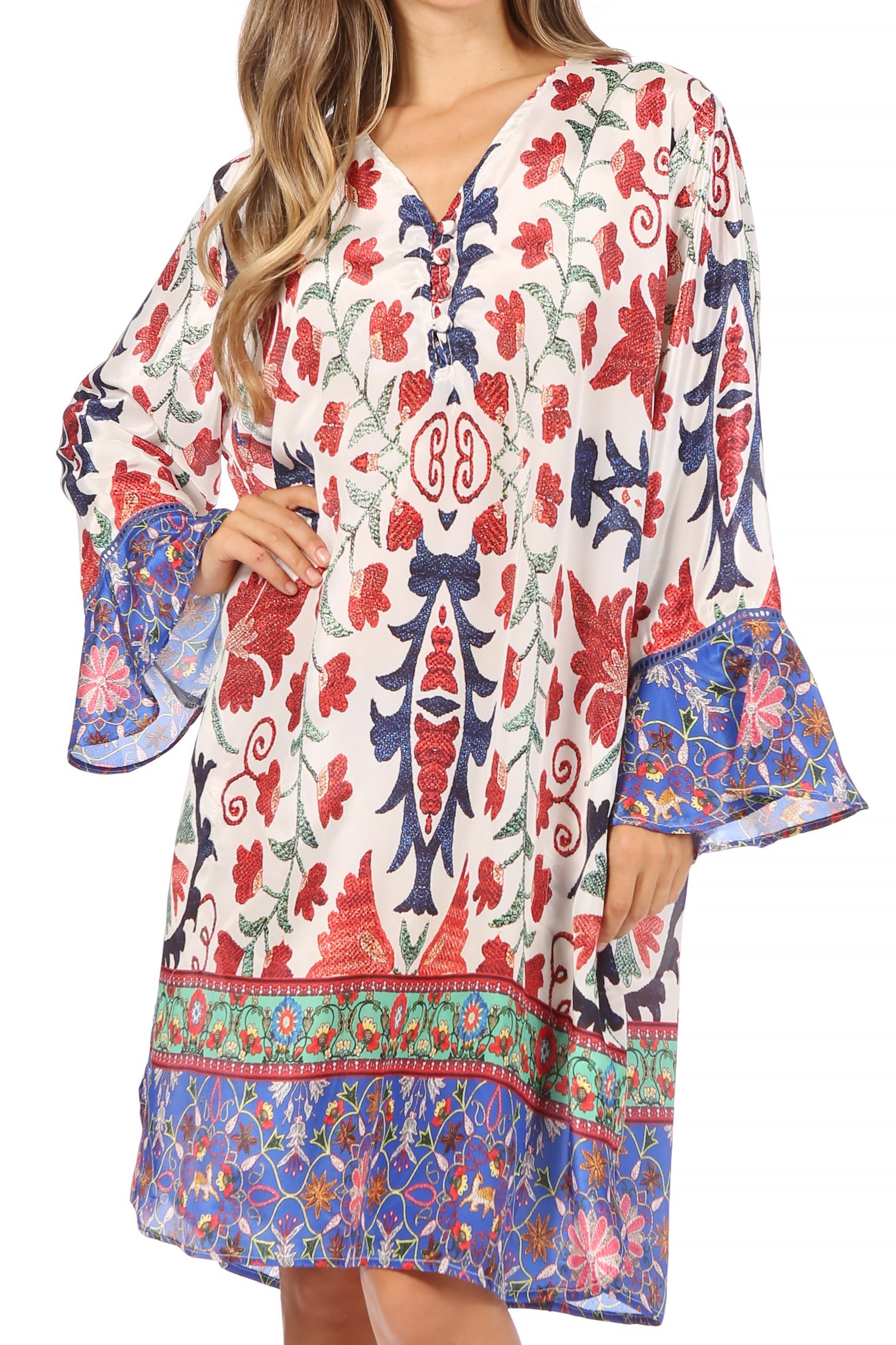 Sakkas Ximena Women's Floral Boho Cocktail Dress Tunic Cover-up V neck Summer - Concordia Style Boutique