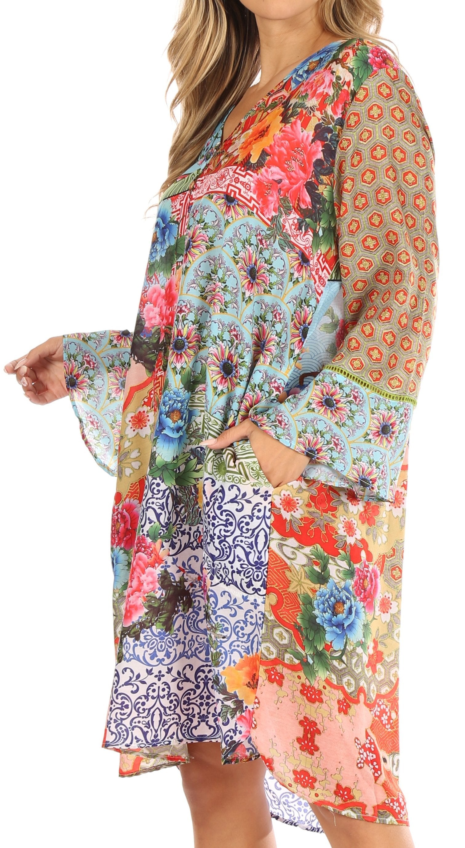 Sakkas Ximena Women's Floral Boho Cocktail Dress Tunic Cover-up V neck Summer - Concordia Style Boutique