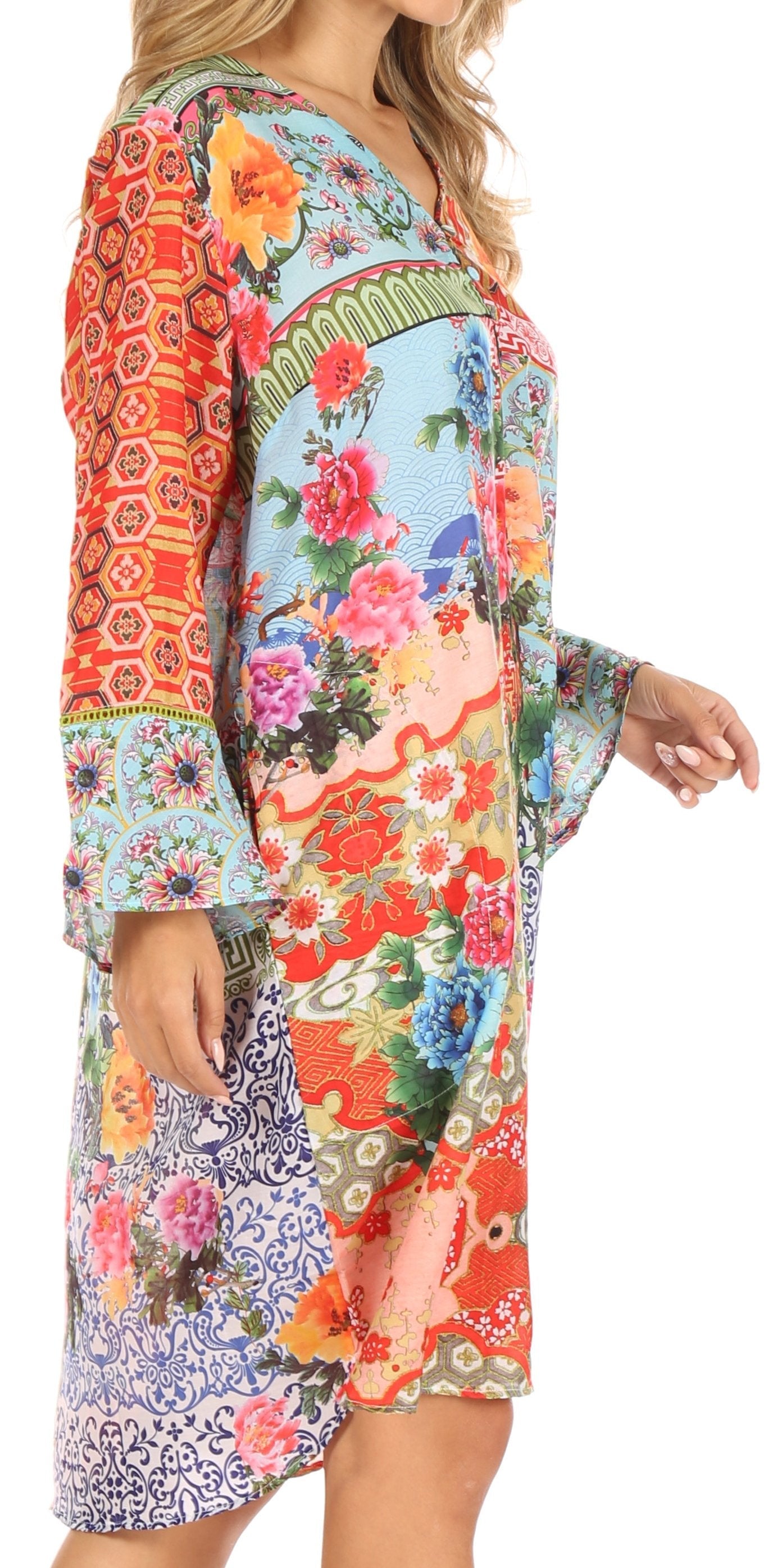 Sakkas Ximena Women's Floral Boho Cocktail Dress Tunic Cover-up V neck Summer - Concordia Style Boutique