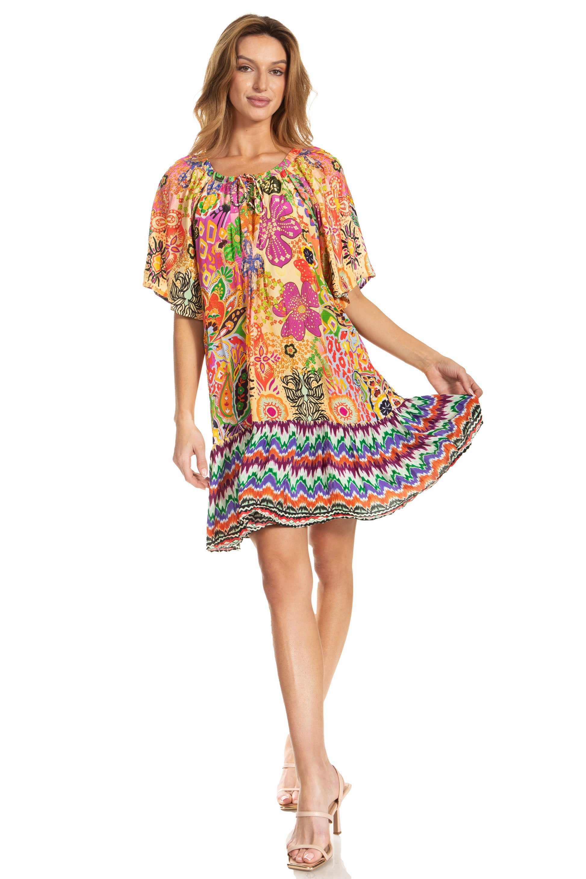 Sakkas Eliza Women's Cocktail Short Sleeve Floral Print Boho Dress Summer Casual - Concordia Style Boutique