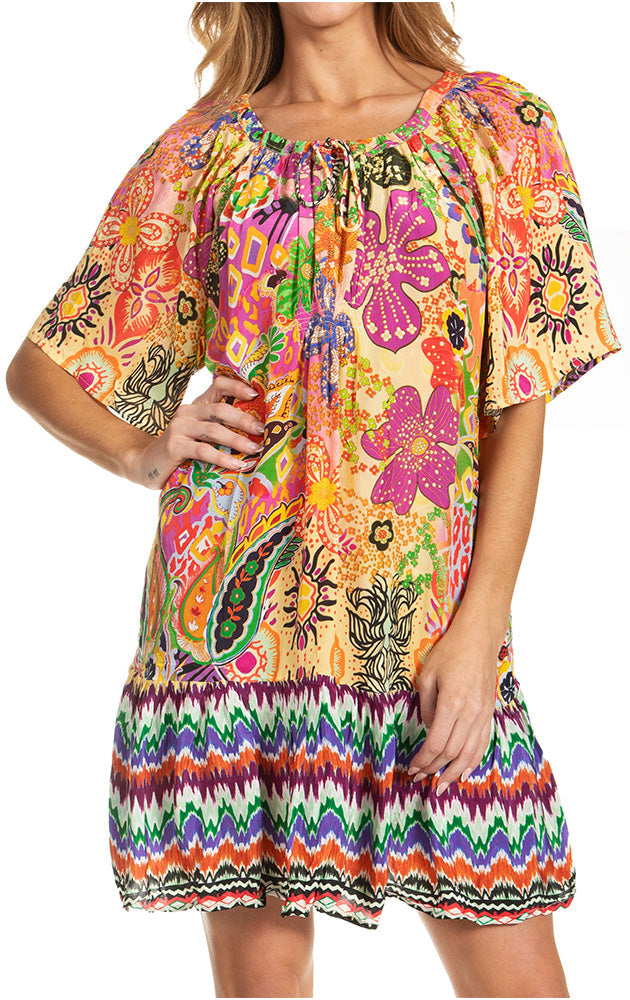 Sakkas Eliza Women's Cocktail Short Sleeve Floral Print Boho Dress Summer Casual - Concordia Style Boutique