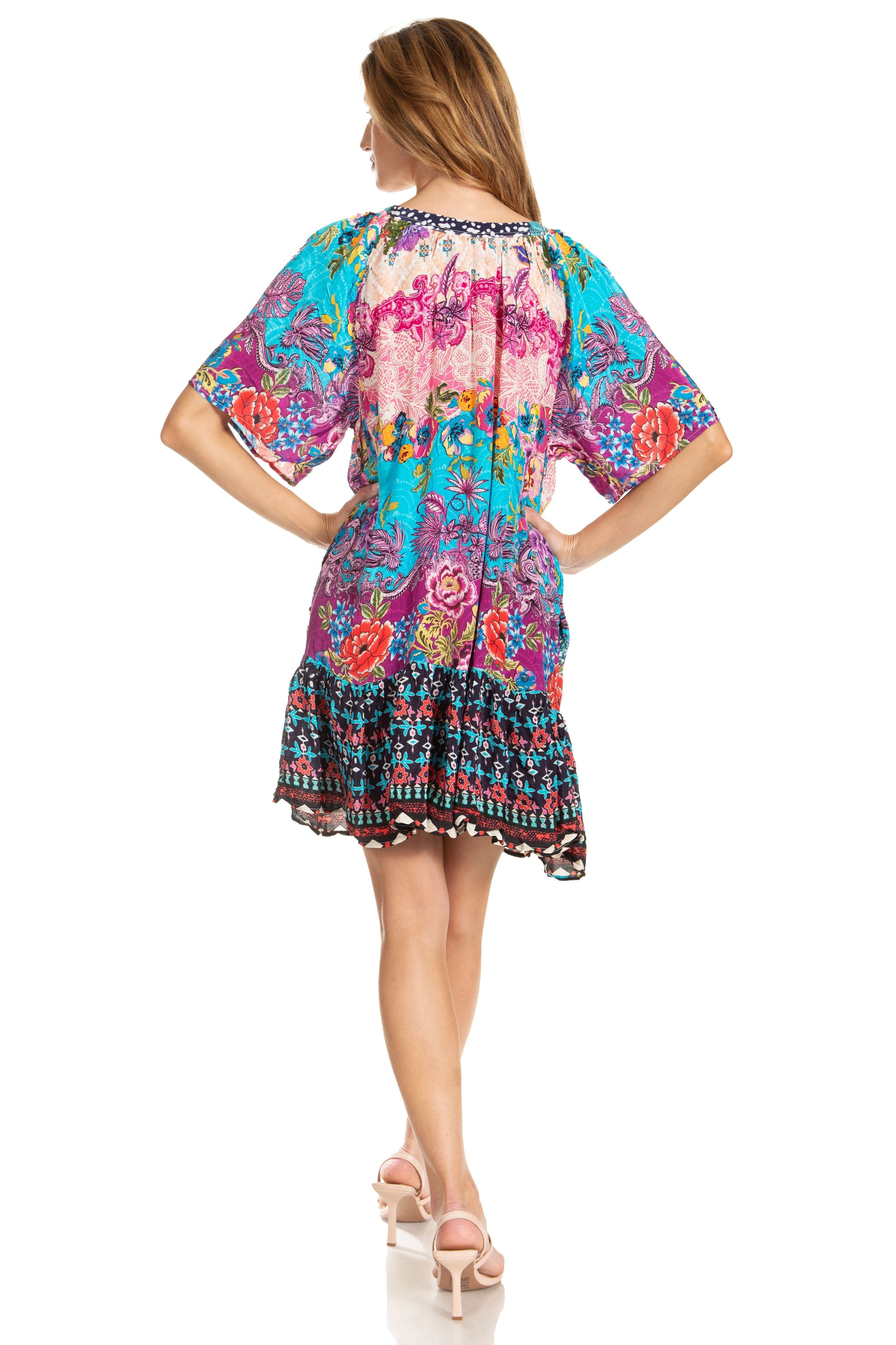 Sakkas Eliza Women's Cocktail Short Sleeve Floral Print Boho Dress Summer Casual - Concordia Style Boutique