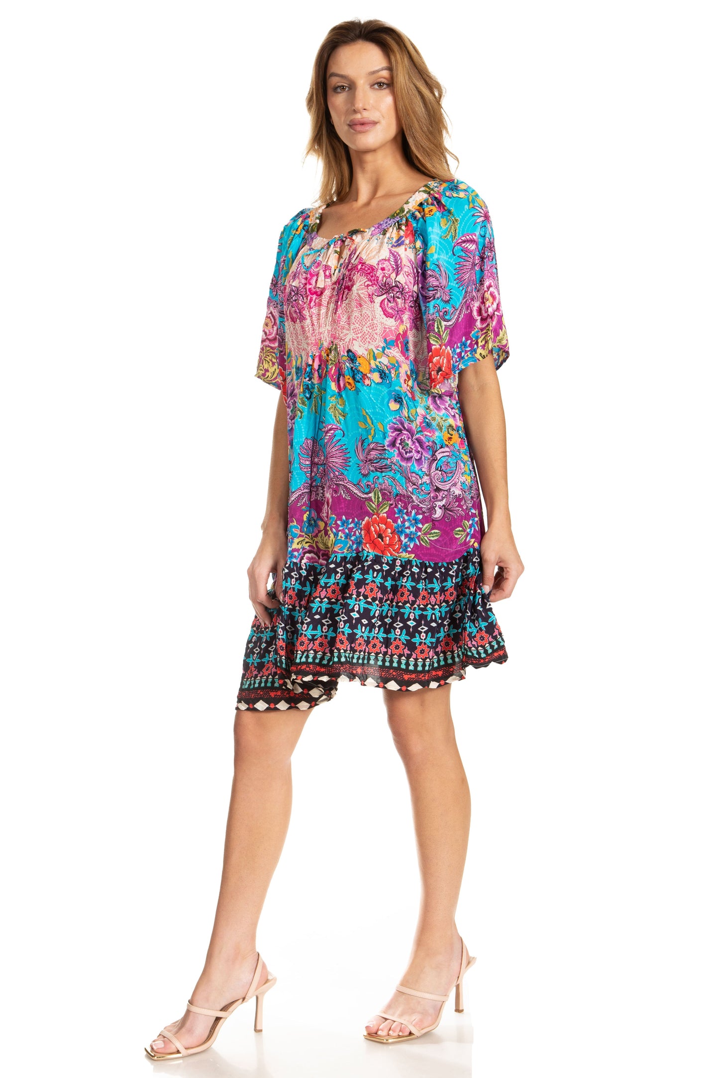 Sakkas Eliza Women's Cocktail Short Sleeve Floral Print Boho Dress Summer Casual - Concordia Style Boutique