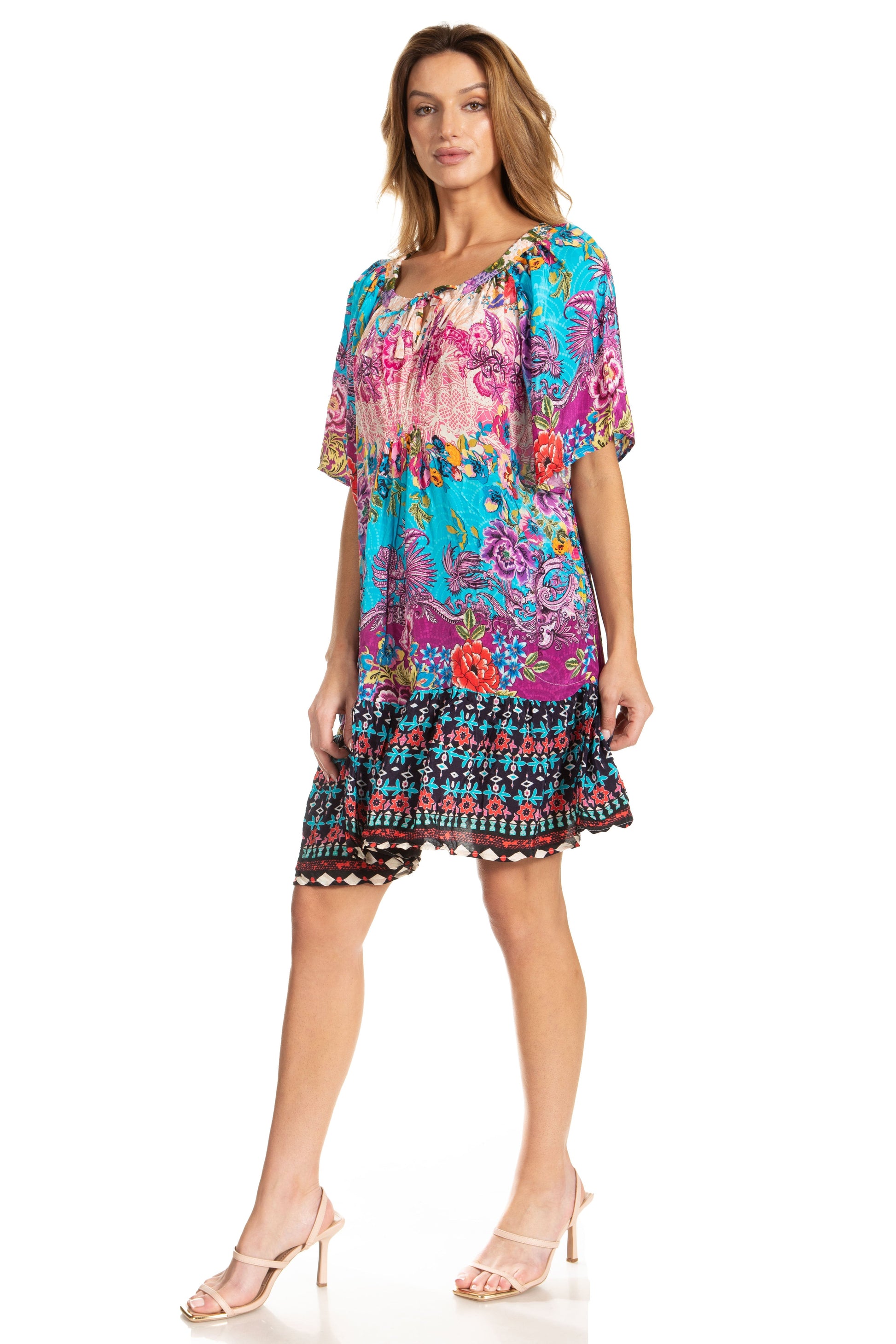 Sakkas Eliza Women's Cocktail Short Sleeve Floral Print Boho Dress Summer Casual - Concordia Style Boutique