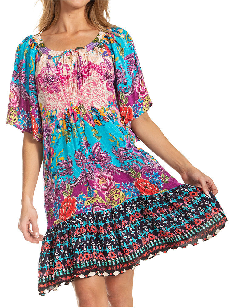 Sakkas Eliza Women's Cocktail Short Sleeve Floral Print Boho Dress Summer Casual - Concordia Style Boutique