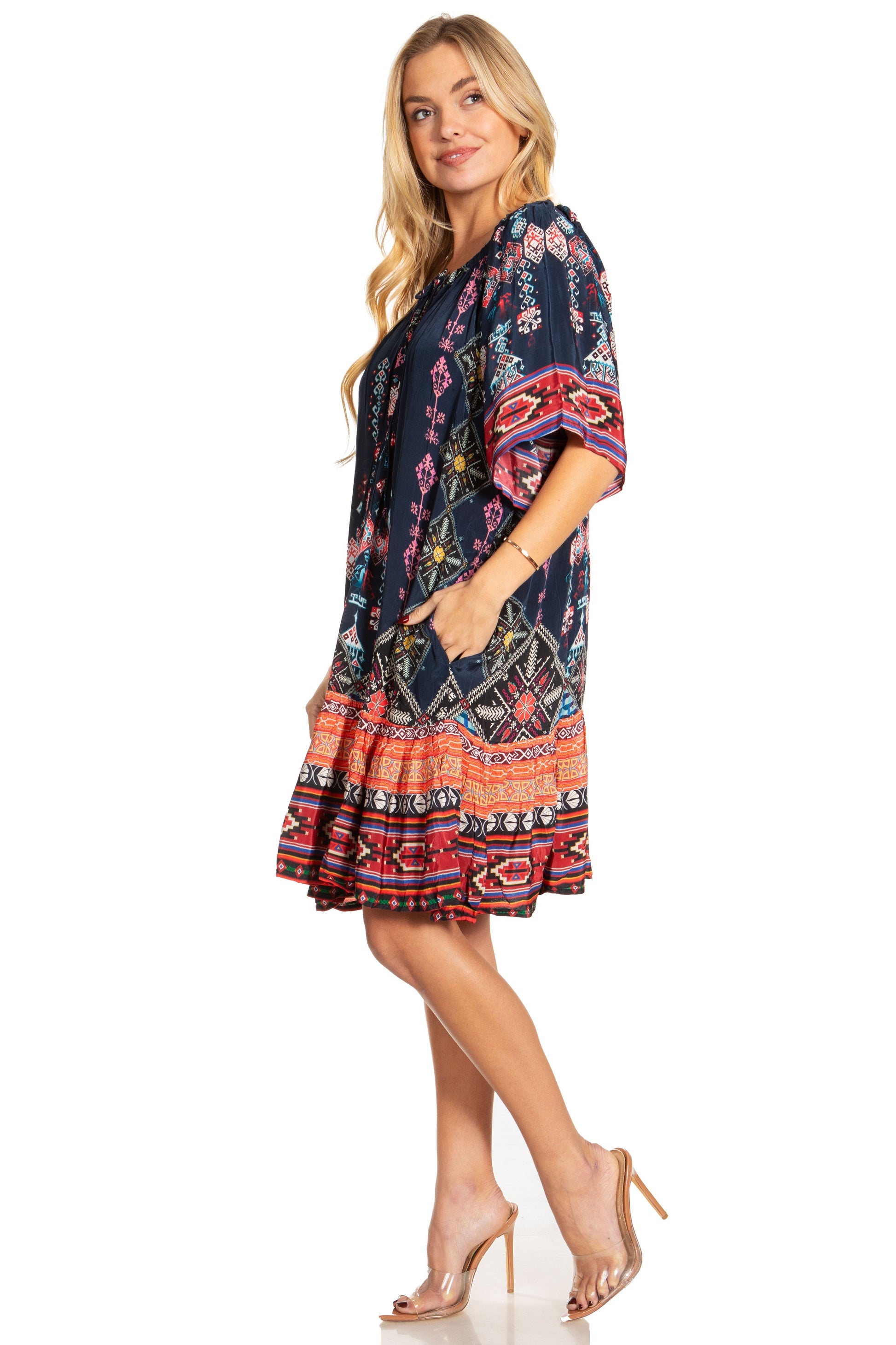 Sakkas Eliza Women's Cocktail Short Sleeve Floral Print Boho Dress Summer Casual - Concordia Style Boutique