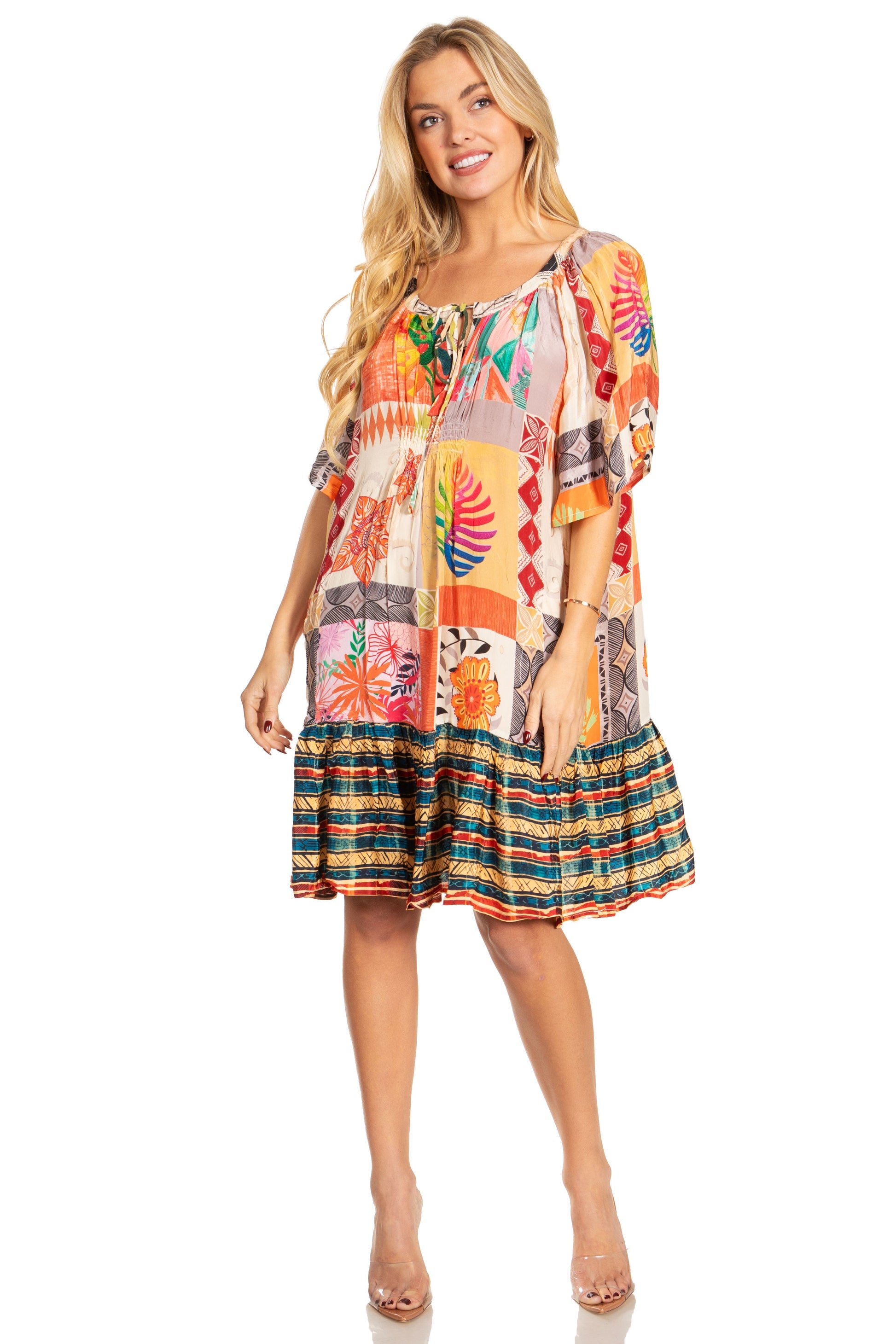 Sakkas Eliza Women's Cocktail Short Sleeve Floral Print Boho Dress Summer Casual - Concordia Style Boutique