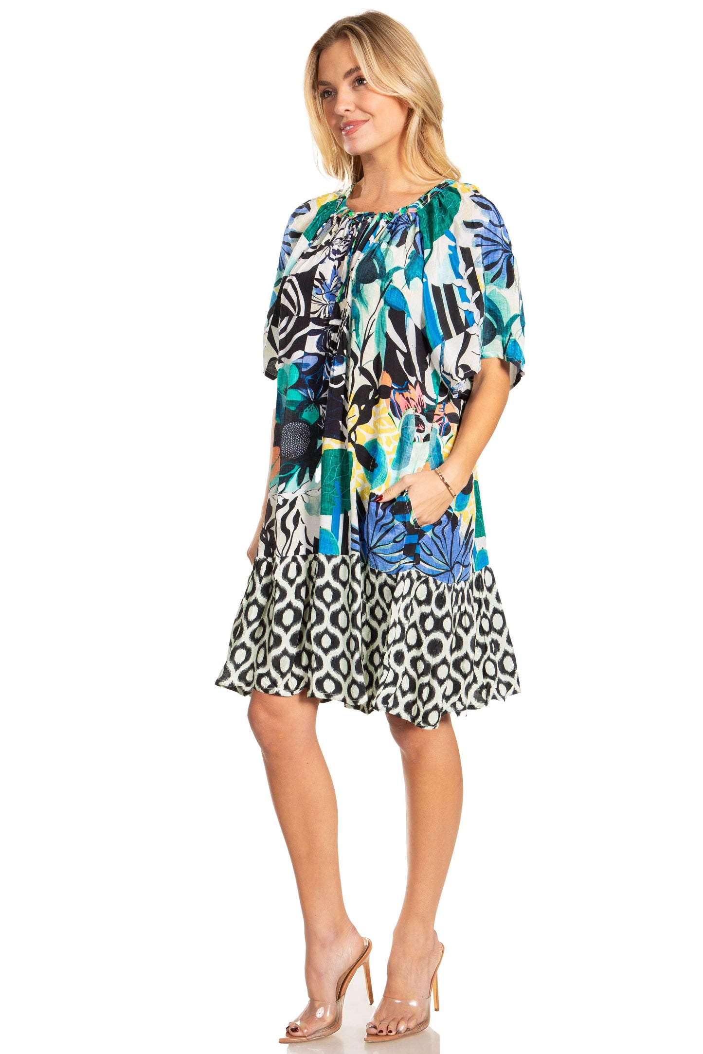 Sakkas Eliza Women's Cocktail Short Sleeve Floral Print Boho Dress Summer Casual - Concordia Style Boutique