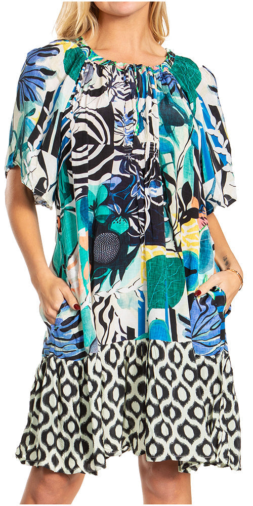 Sakkas Eliza Women's Cocktail Short Sleeve Floral Print Boho Dress Summer Casual - Concordia Style Boutique