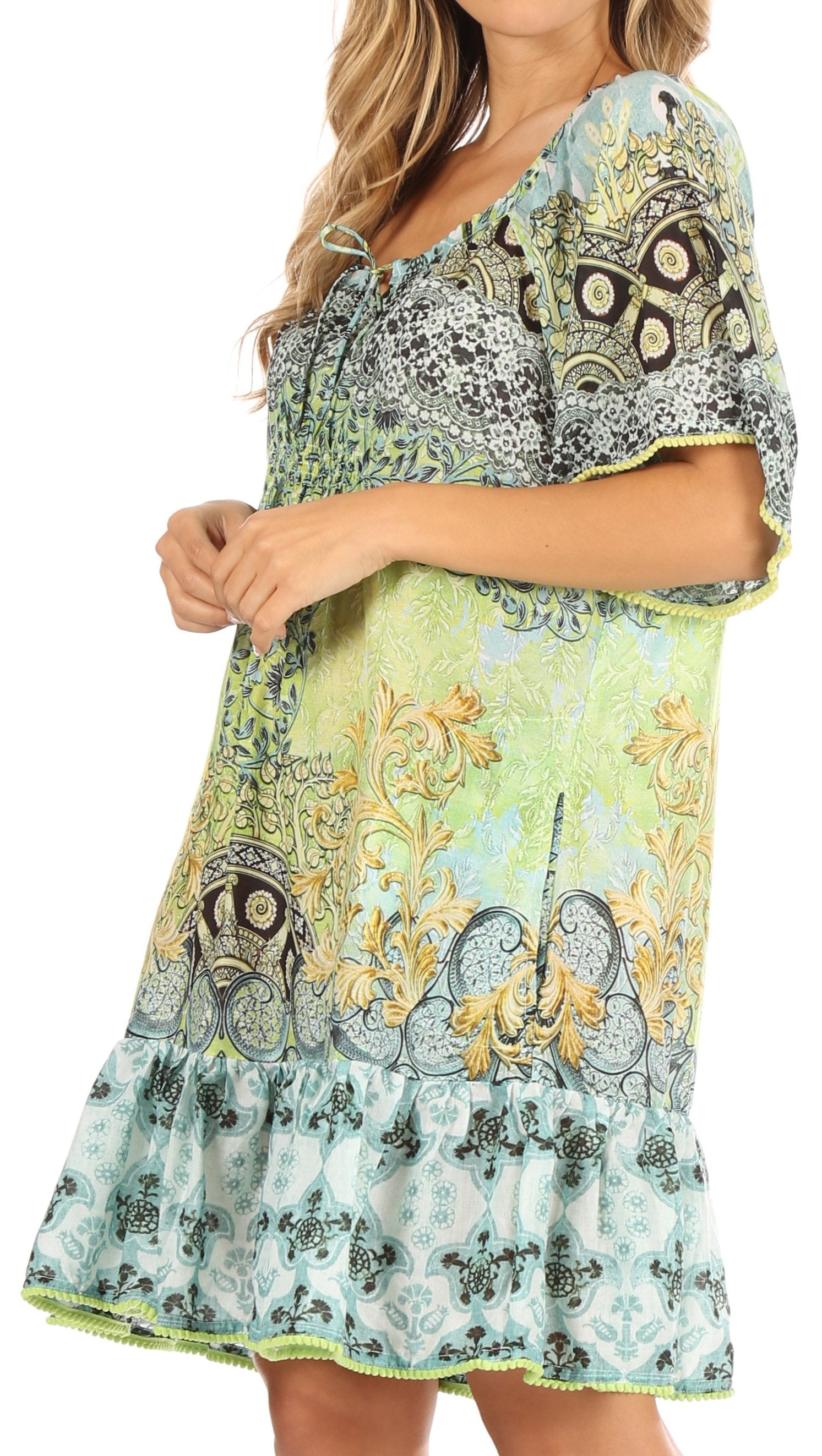 Sakkas Eliza Women's Cocktail Short Sleeve Floral Print Boho Dress Summer Casual - Concordia Style Boutique