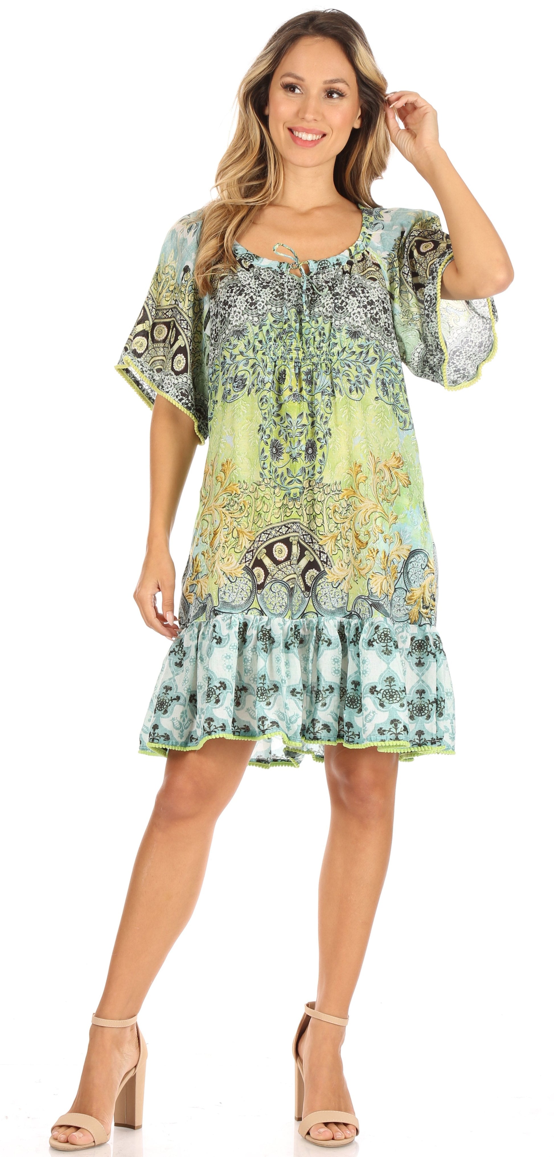 Sakkas Eliza Women's Cocktail Short Sleeve Floral Print Boho Dress Summer Casual - Concordia Style Boutique