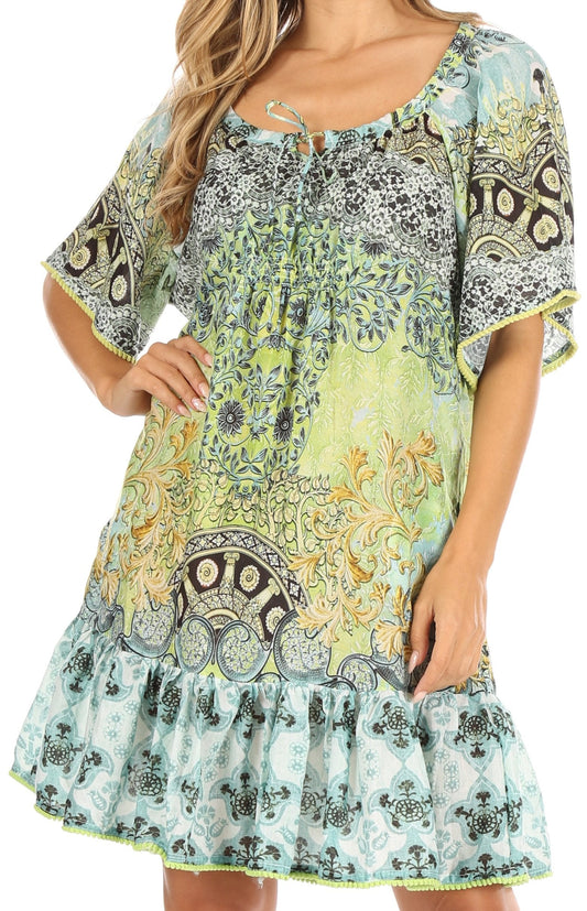 Sakkas Eliza Women's Cocktail Short Sleeve Floral Print Boho Dress Summer Casual - Concordia Style Boutique