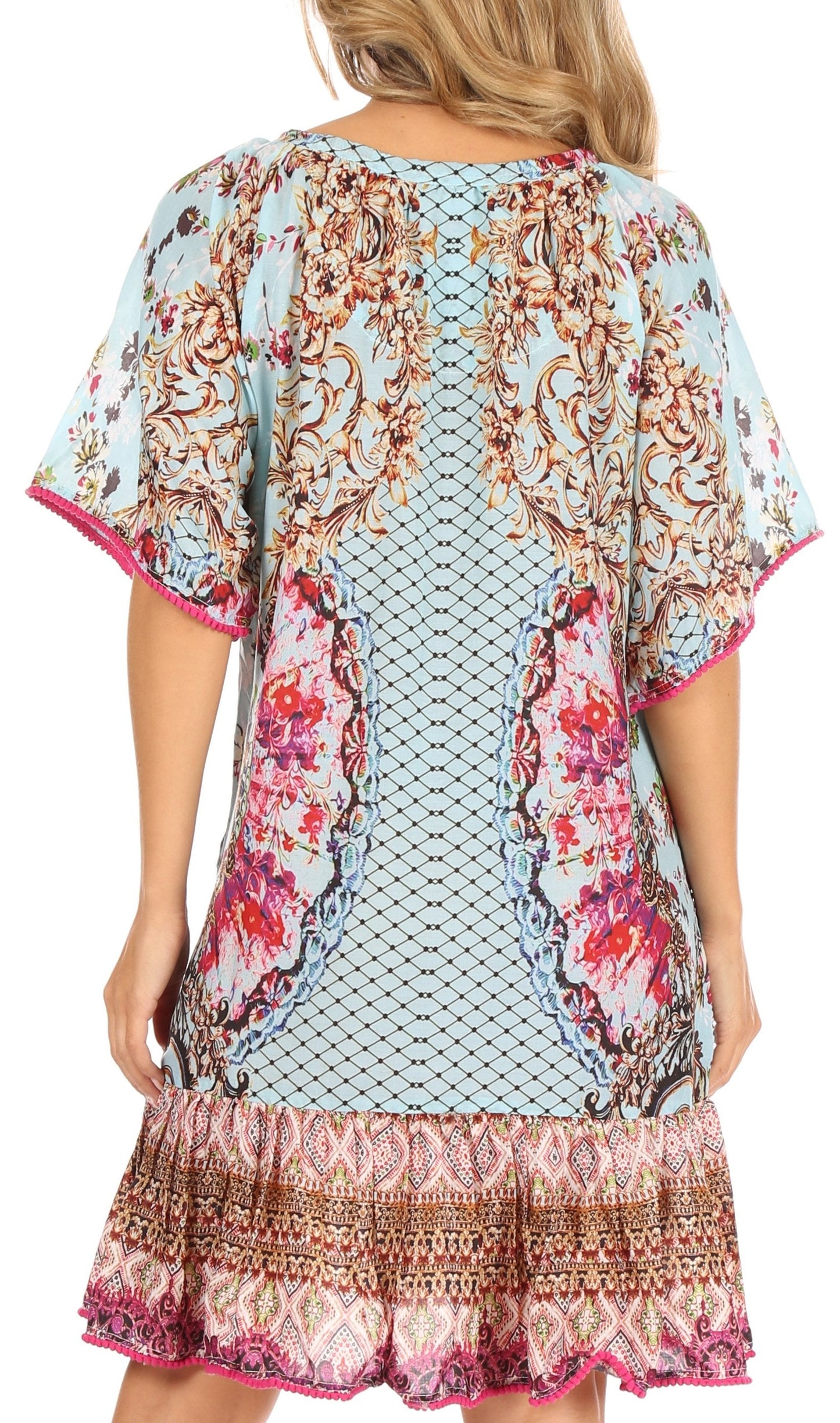 Sakkas Eliza Women's Cocktail Short Sleeve Floral Print Boho Dress Summer Casual - Concordia Style Boutique