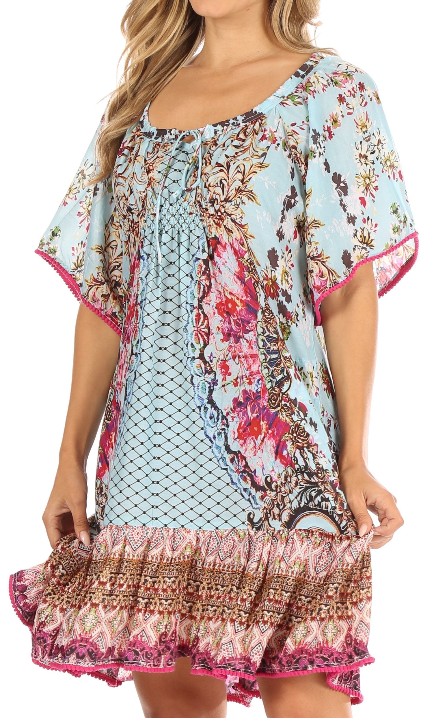 Sakkas Eliza Women's Cocktail Short Sleeve Floral Print Boho Dress Summer Casual - Concordia Style Boutique