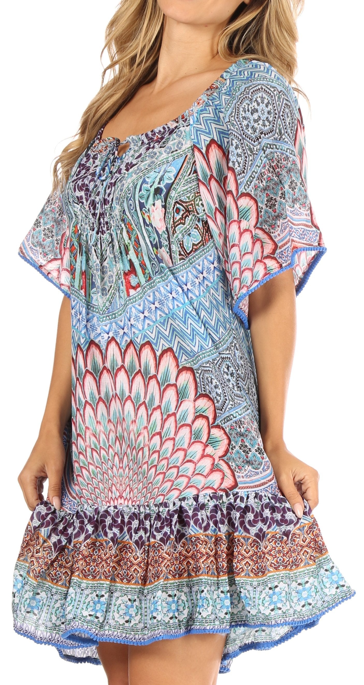 Sakkas Eliza Women's Cocktail Short Sleeve Floral Print Boho Dress Summer Casual - Concordia Style Boutique