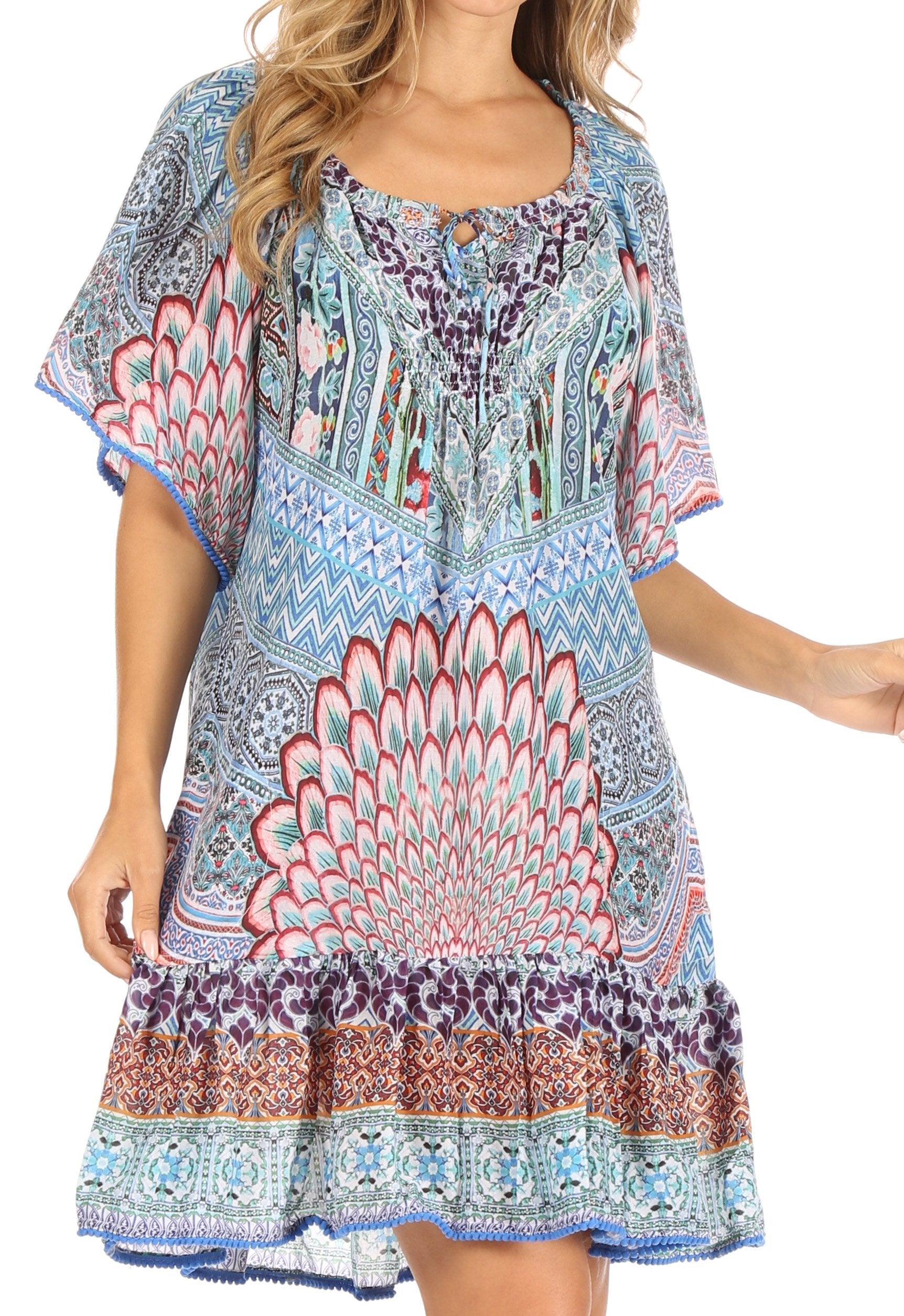 Sakkas Eliza Women's Cocktail Short Sleeve Floral Print Boho Dress Summer Casual - Concordia Style Boutique