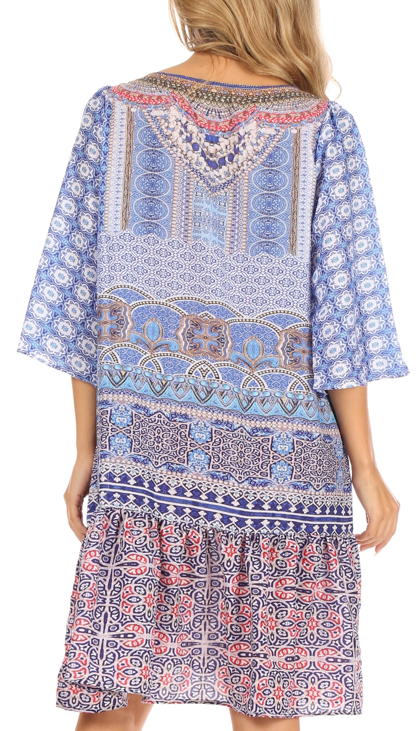 Sakkas Dona Women's Casual Swing 3/4 Sleeve Floral Print Boho Cocktail Midi Dress - Concordia Style Boutique