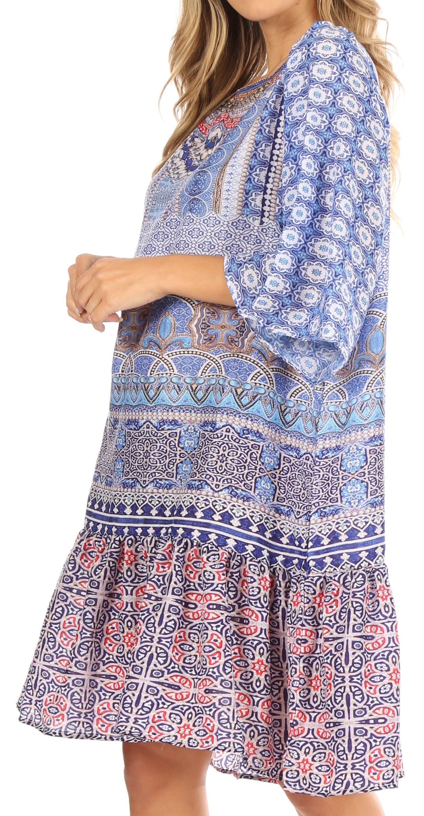 Sakkas Dona Women's Casual Swing 3/4 Sleeve Floral Print Boho Cocktail Midi Dress - Concordia Style Boutique