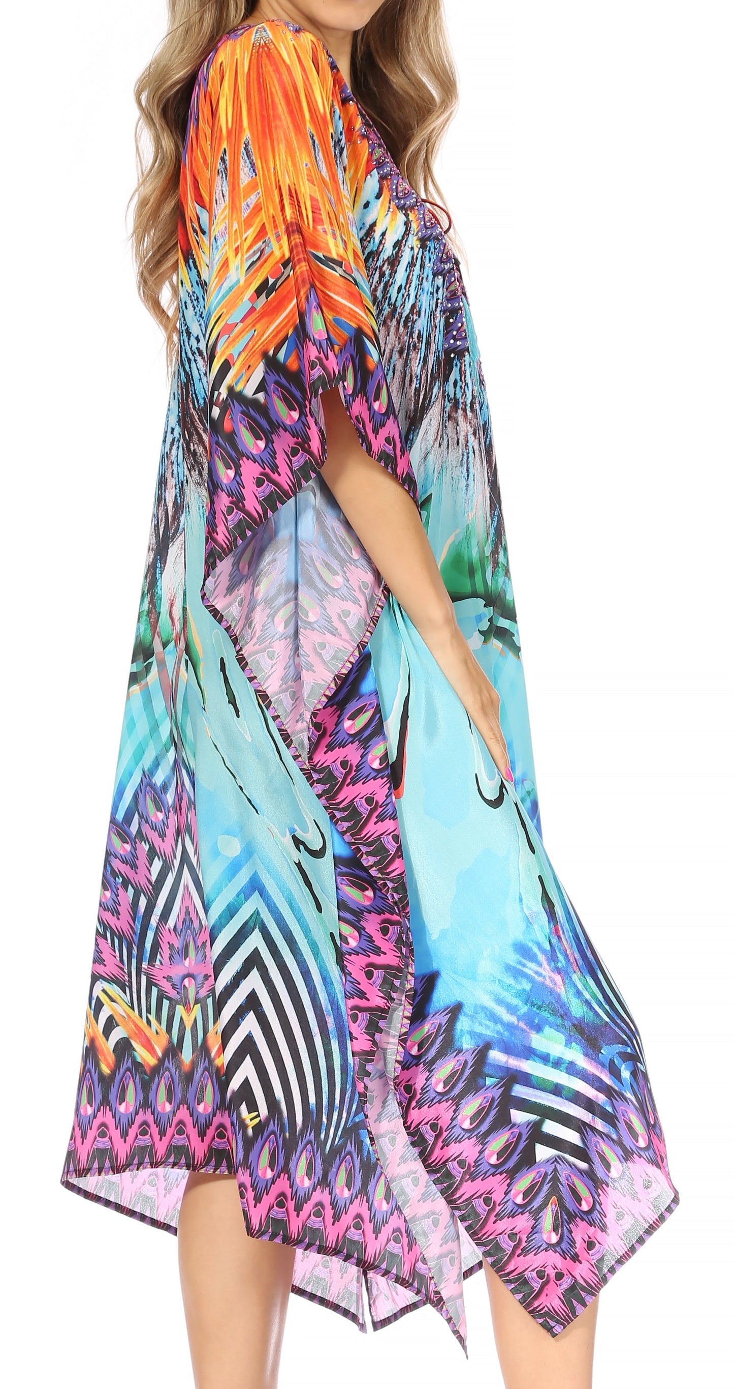 Sakkas Kristy Long Tall Lightweight Caftan Dress / Cover Up With V-Neck Jewels - Concordia Style Boutique