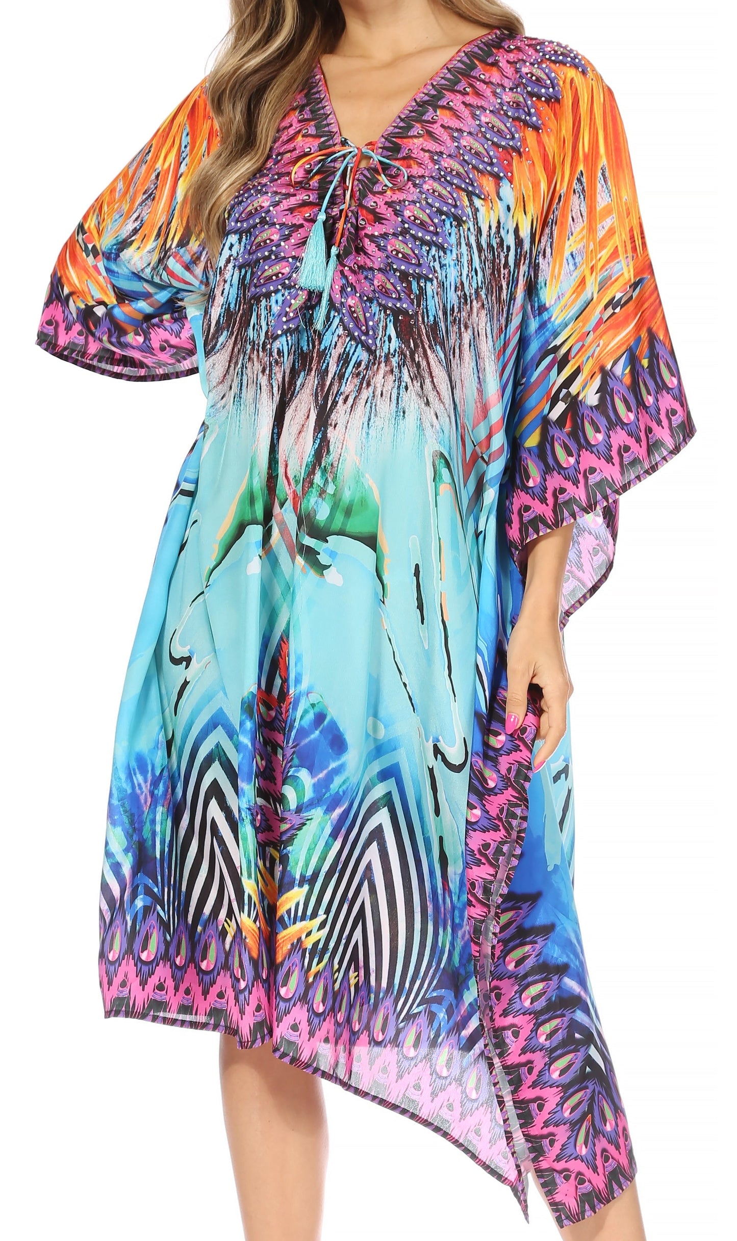 Sakkas Kristy Long Tall Lightweight Caftan Dress / Cover Up With V-Neck Jewels - Concordia Style Boutique