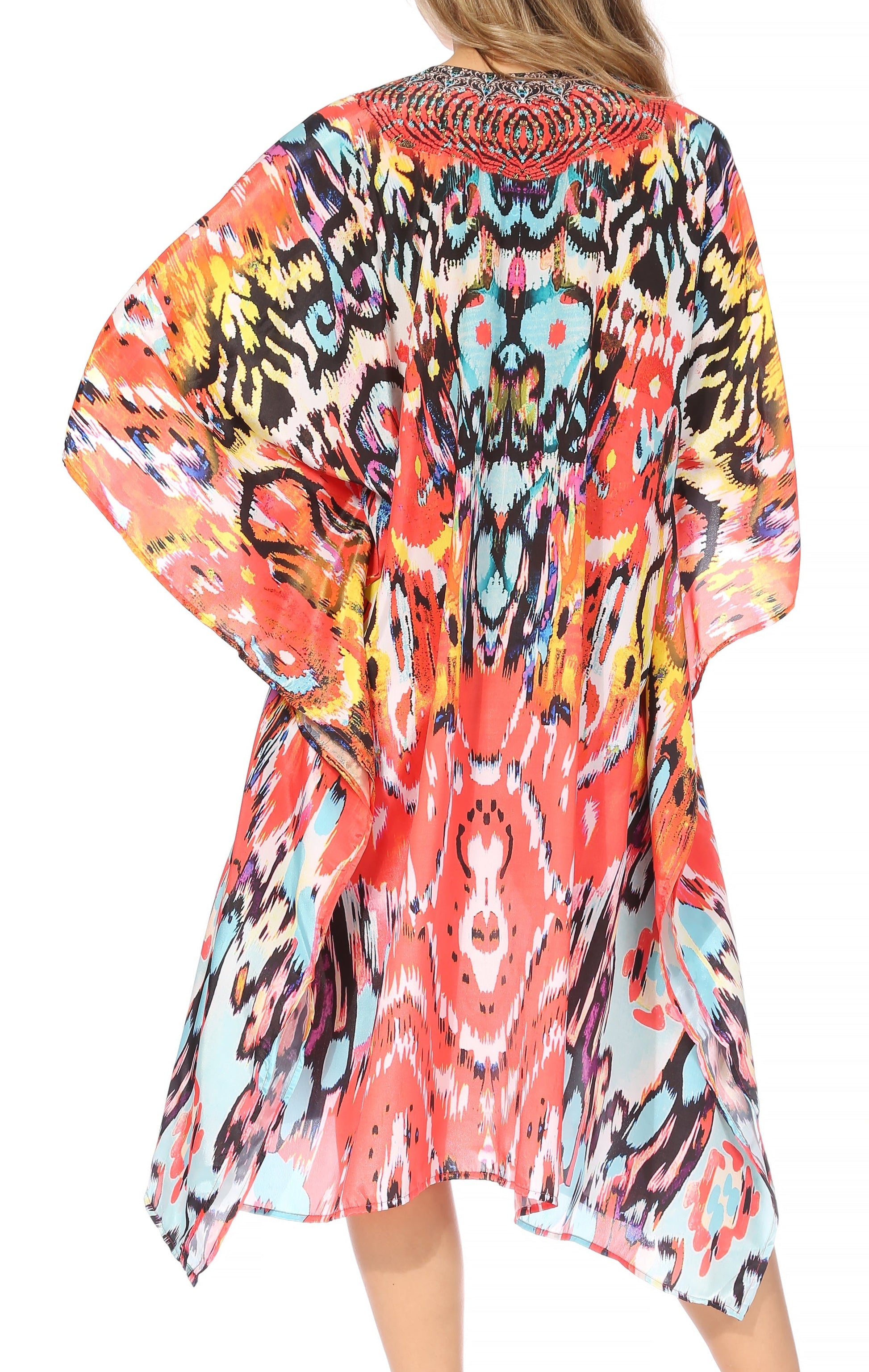 Sakkas Kristy Long Tall Lightweight Caftan Dress / Cover Up With V-Neck Jewels - Concordia Style Boutique