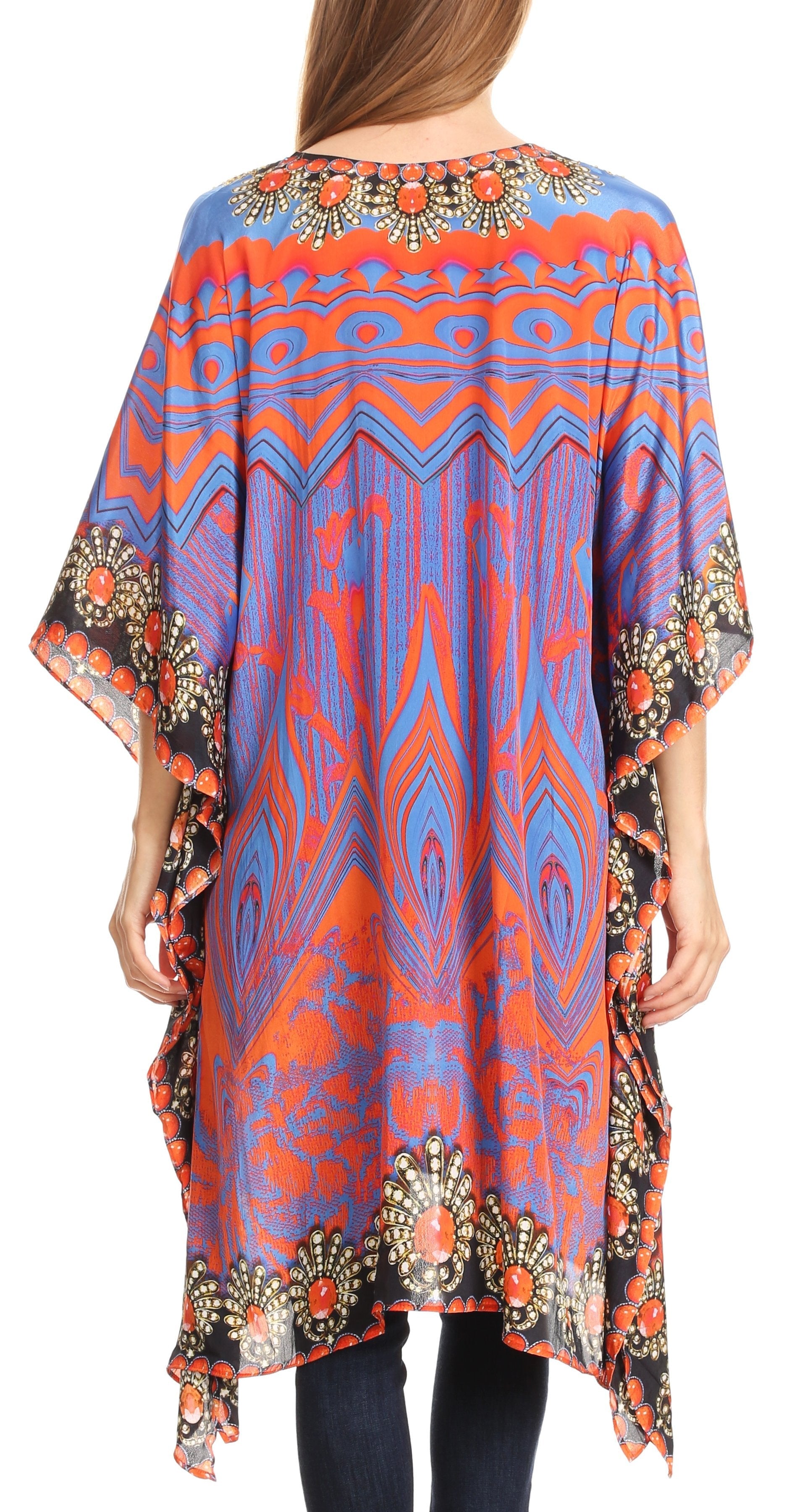 Sakkas Kristy Long Tall Lightweight Caftan Dress / Cover Up With V-Neck Jewels - Concordia Style Boutique