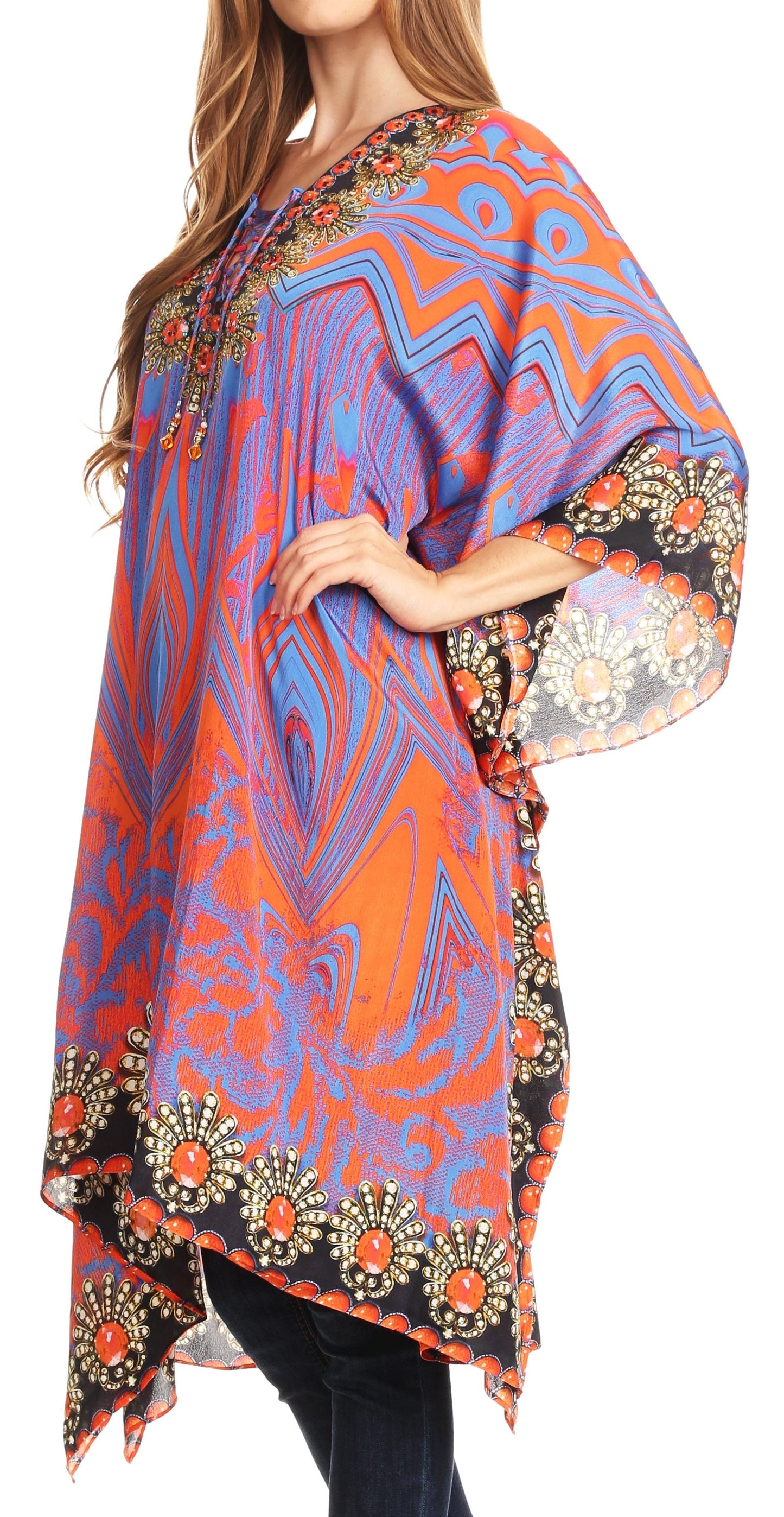 Sakkas Kristy Long Tall Lightweight Caftan Dress / Cover Up With V-Neck Jewels - Concordia Style Boutique