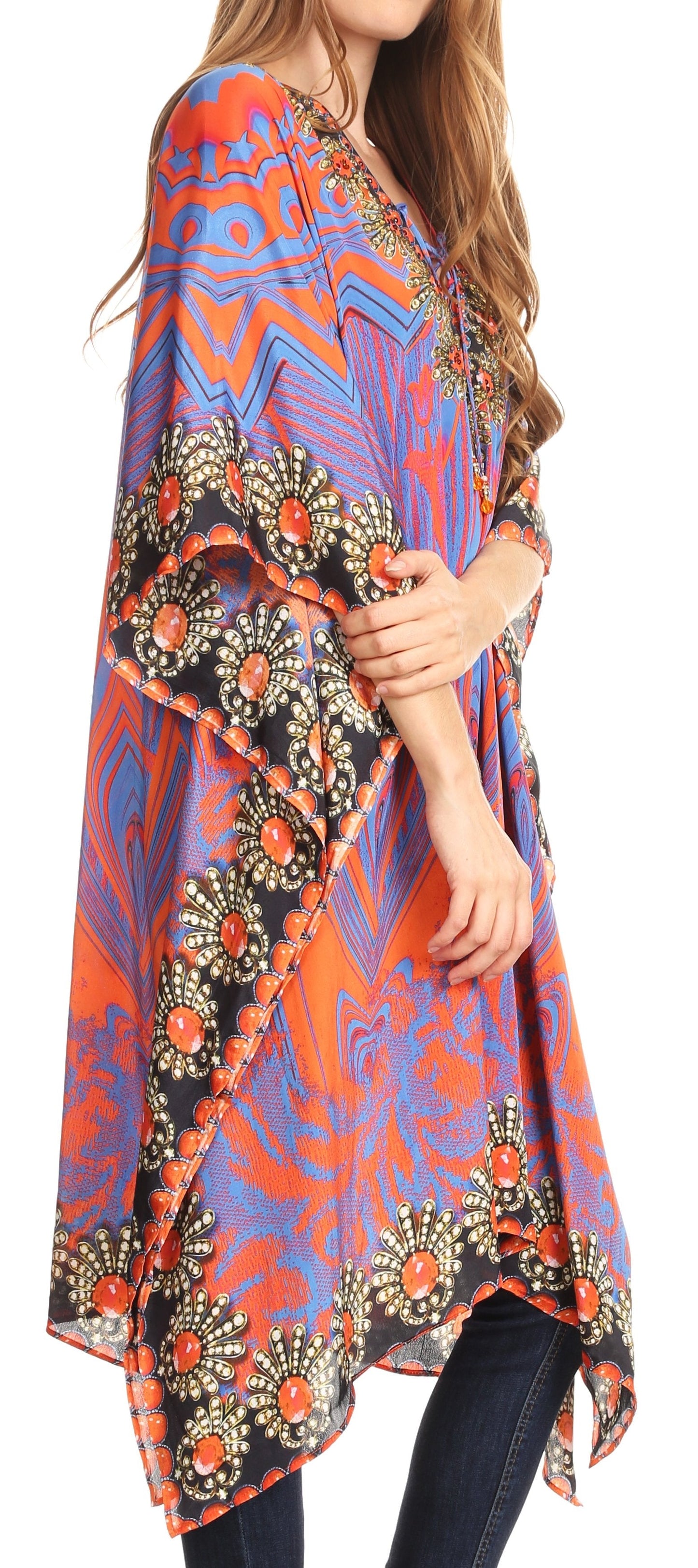 Sakkas Kristy Long Tall Lightweight Caftan Dress / Cover Up With V-Neck Jewels - Concordia Style Boutique