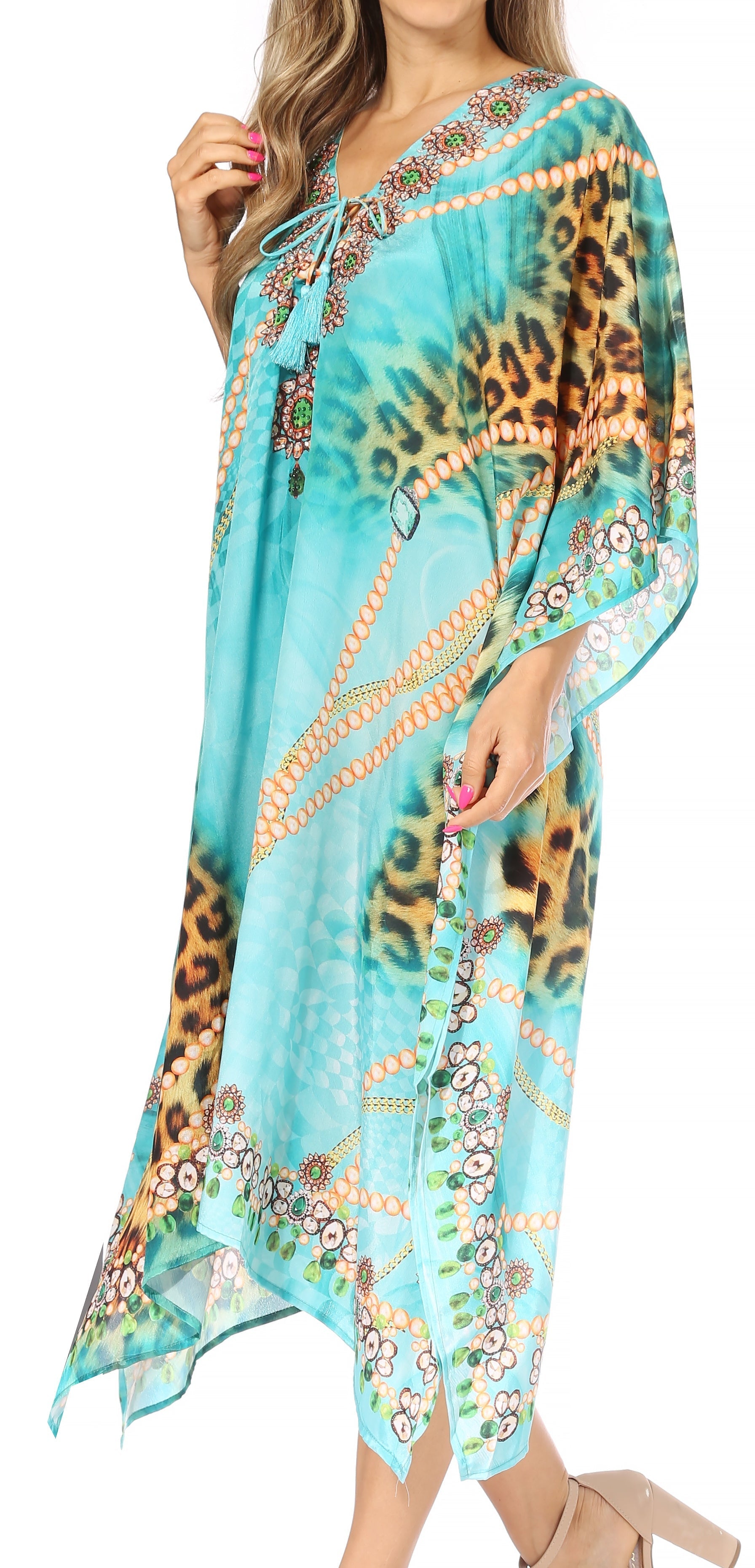 Sakkas Kristy Long Tall Lightweight Caftan Dress / Cover Up With V-Neck Jewels - Concordia Style Boutique