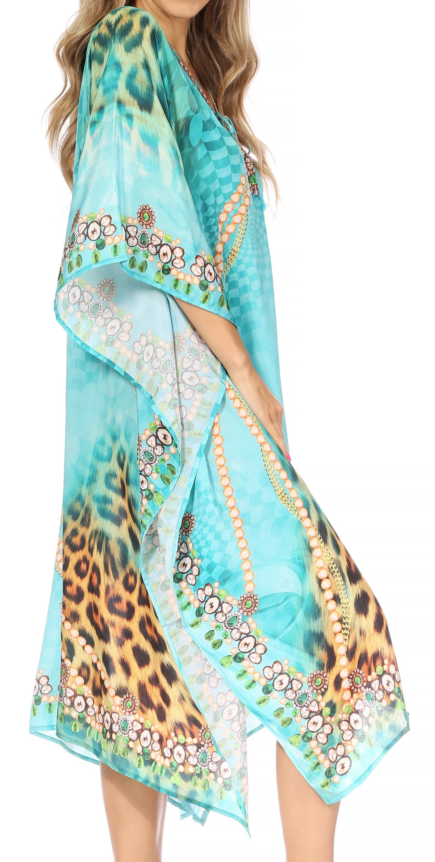 Sakkas Kristy Long Tall Lightweight Caftan Dress / Cover Up With V-Neck Jewels - Concordia Style Boutique