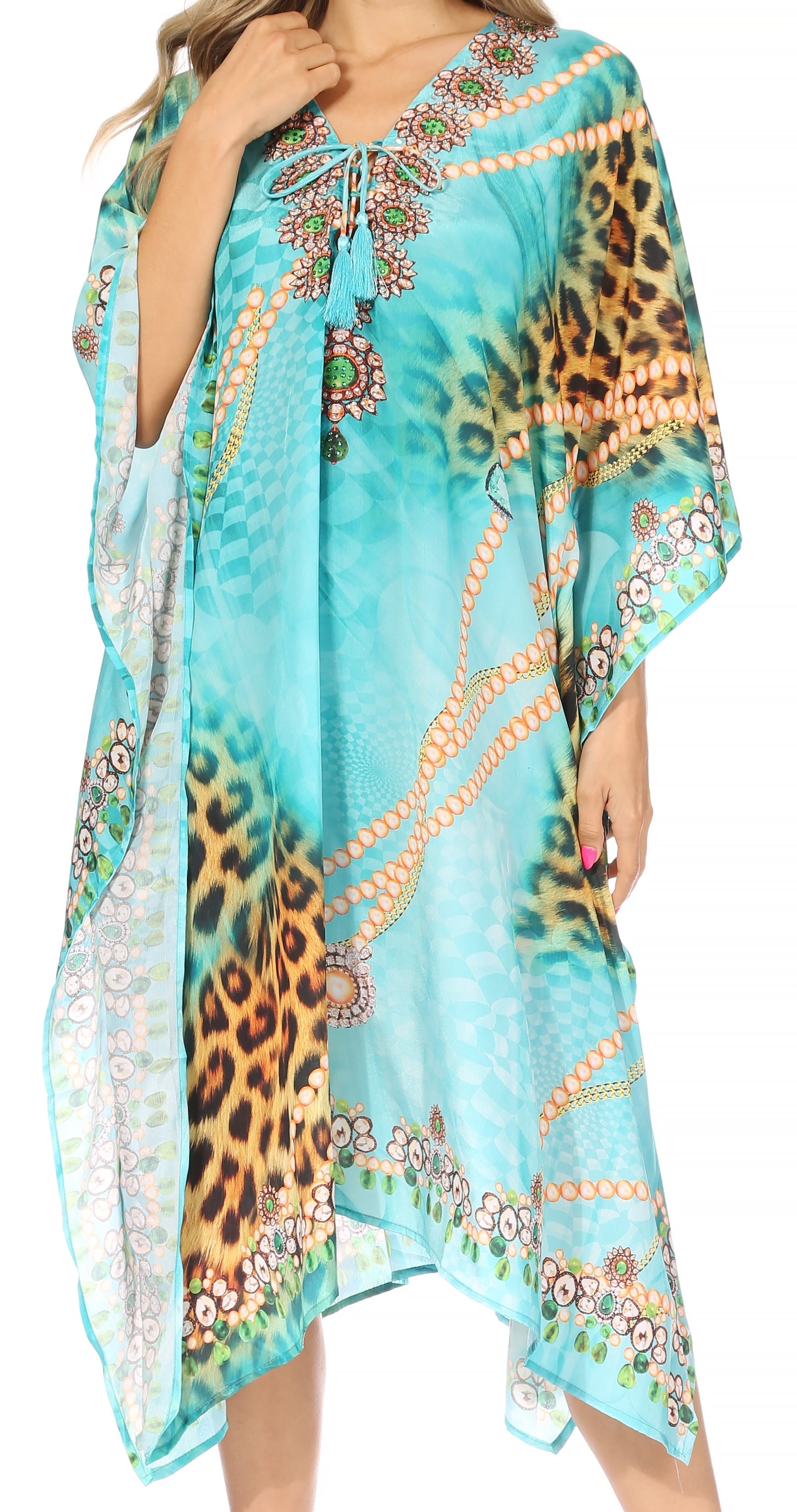 Sakkas Kristy Long Tall Lightweight Caftan Dress / Cover Up With V-Neck Jewels - Concordia Style Boutique