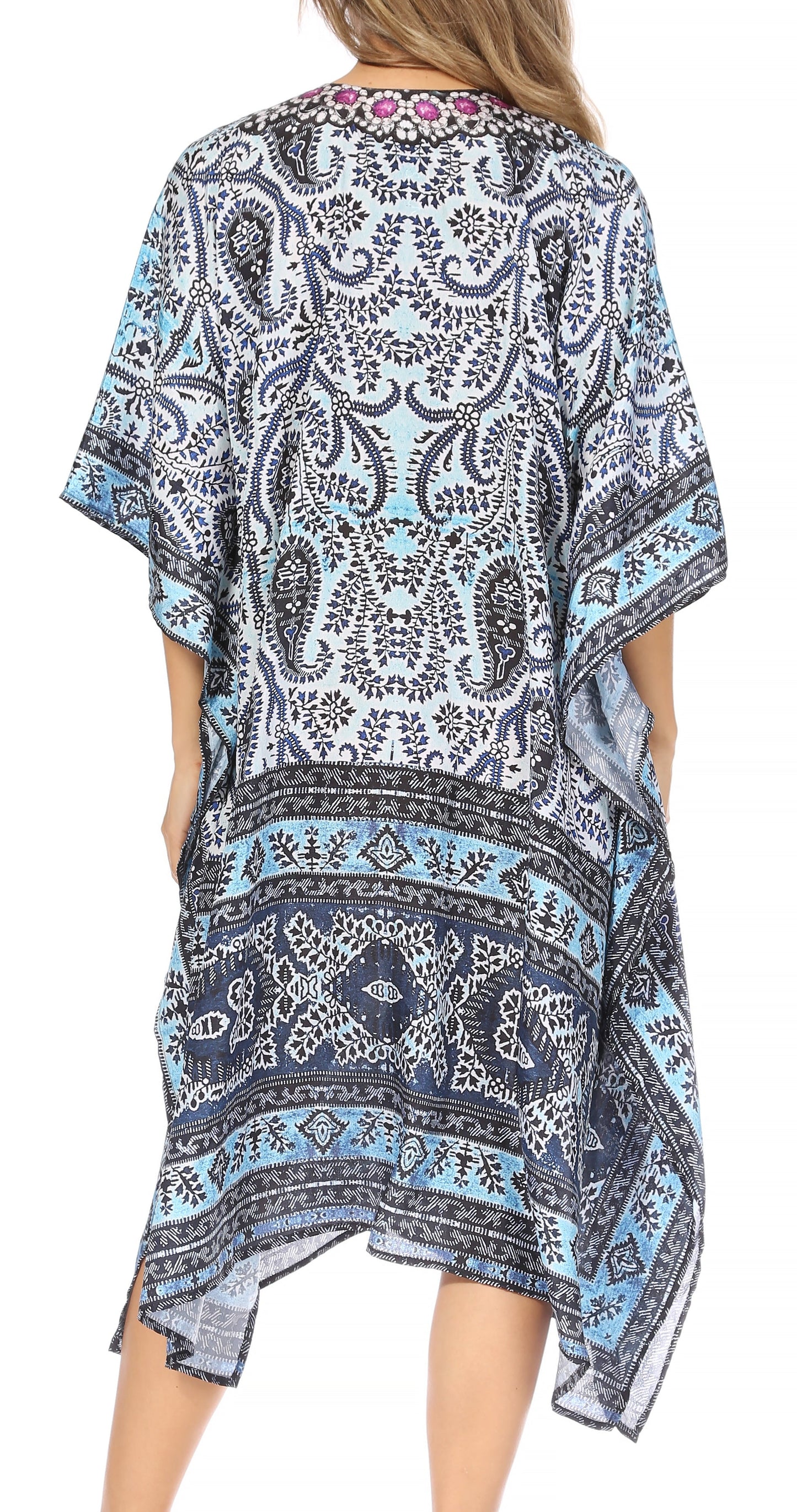 Sakkas Kristy Long Tall Lightweight Caftan Dress / Cover Up With V-Neck Jewels - Concordia Style Boutique